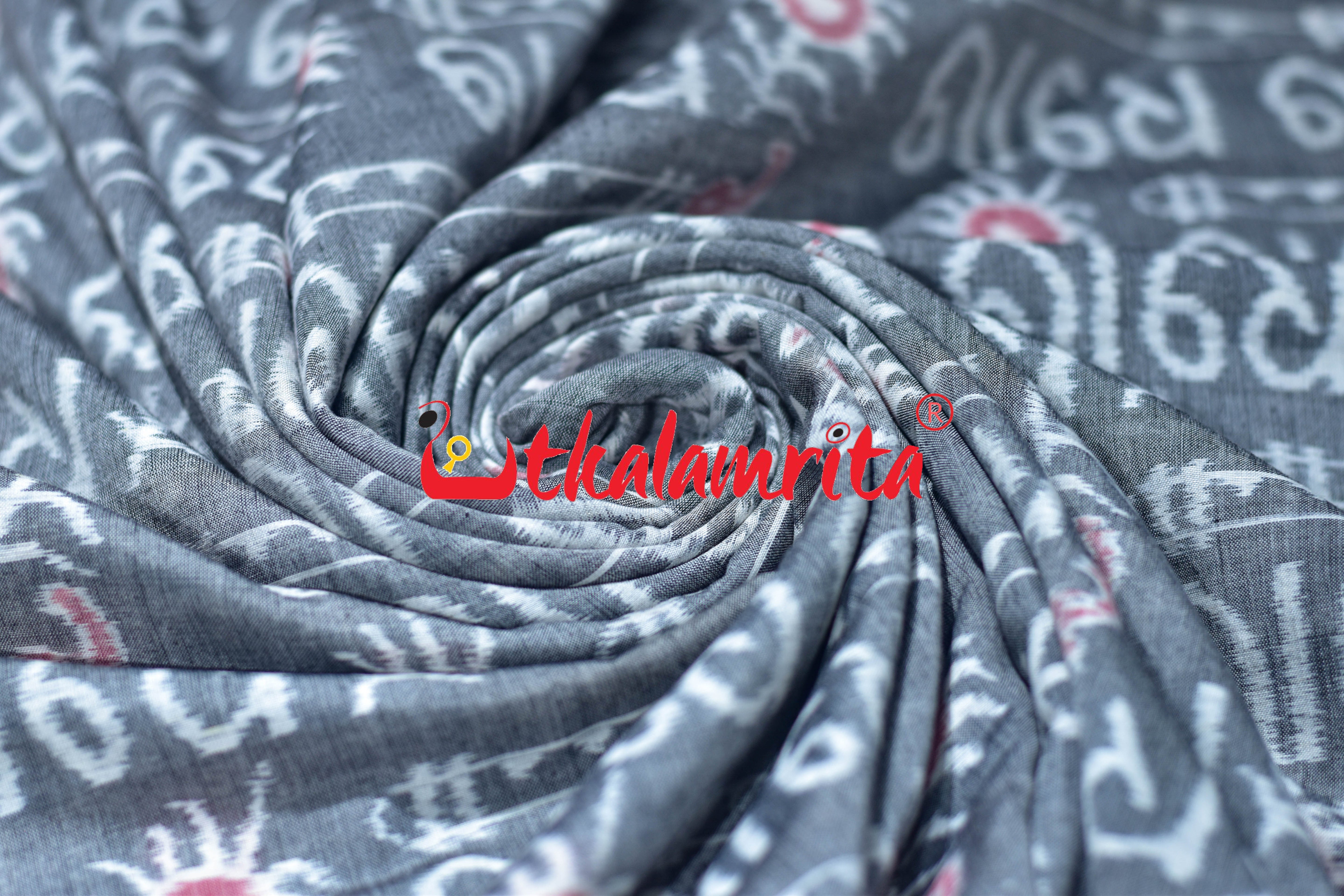 Grey Radhe Radhe Sambalpuri Cotton (Fabric)