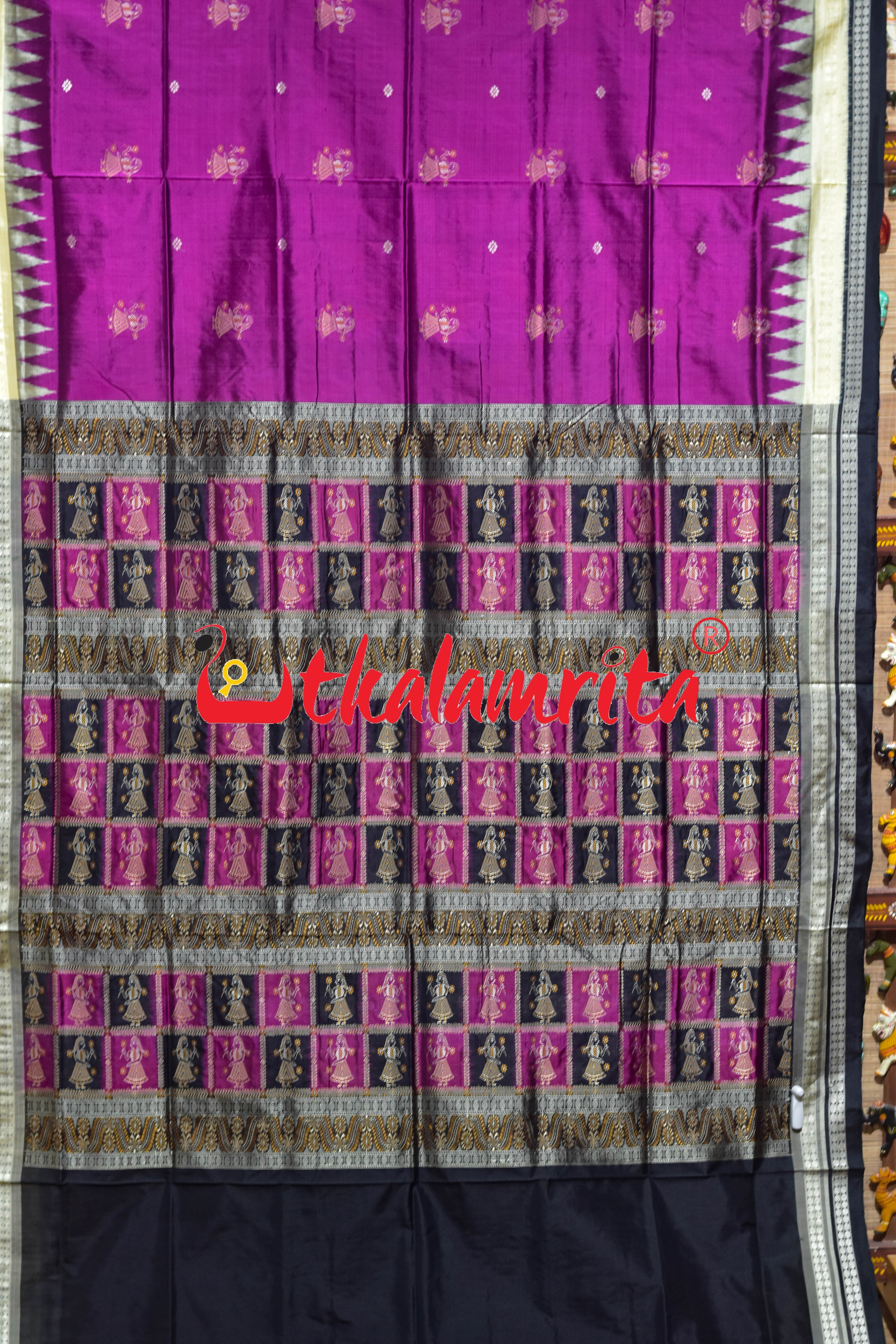 Magenta with Double Border Doll Bomkai Silk Saree