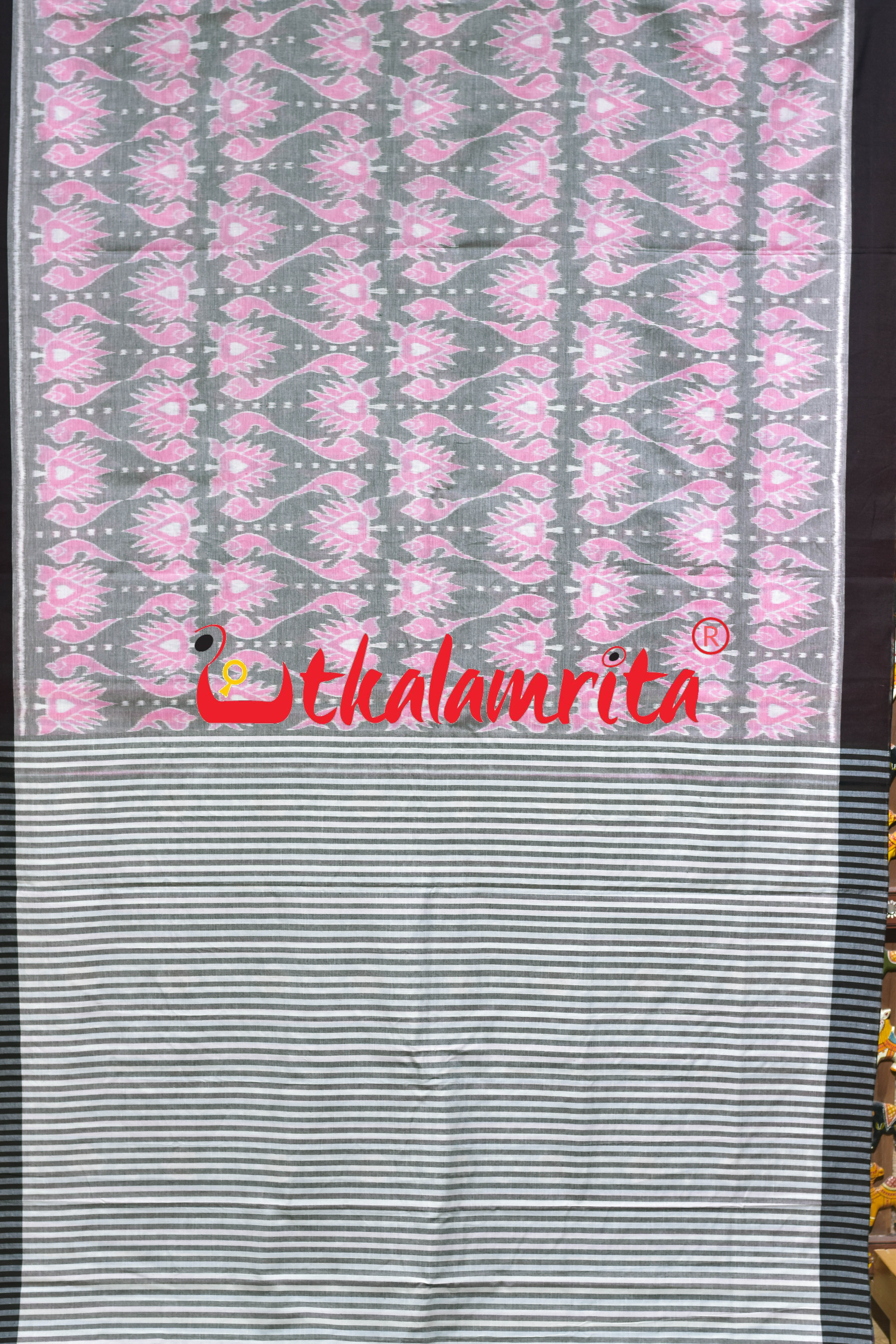 Grey Pink Jodi Sankha Khandua Cotton Saree