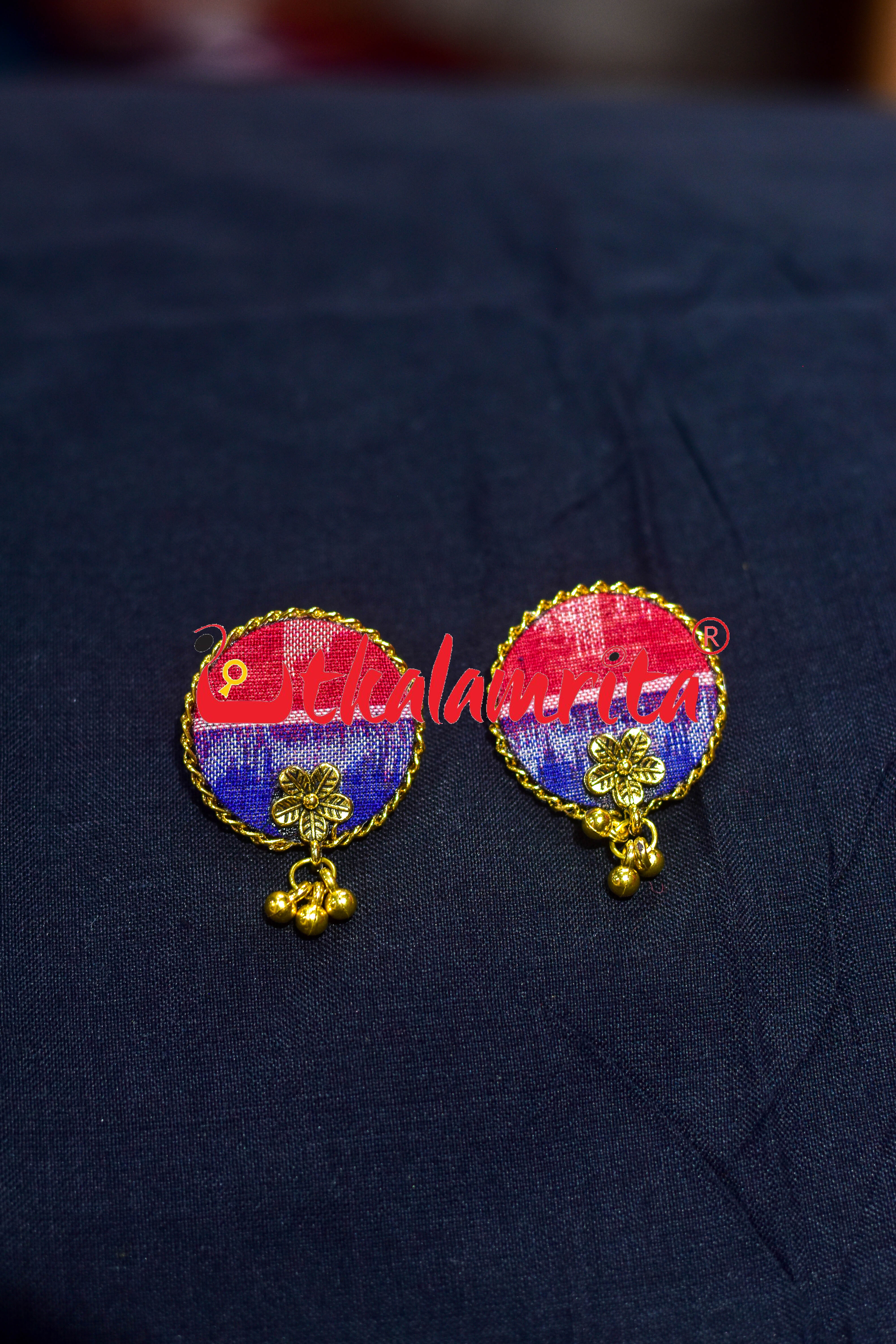 Blue Red Golden Round Small Necklace Set