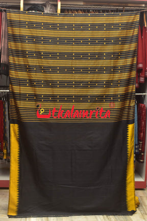 Golden Black Double Anchal Berhampuri Silk Saree