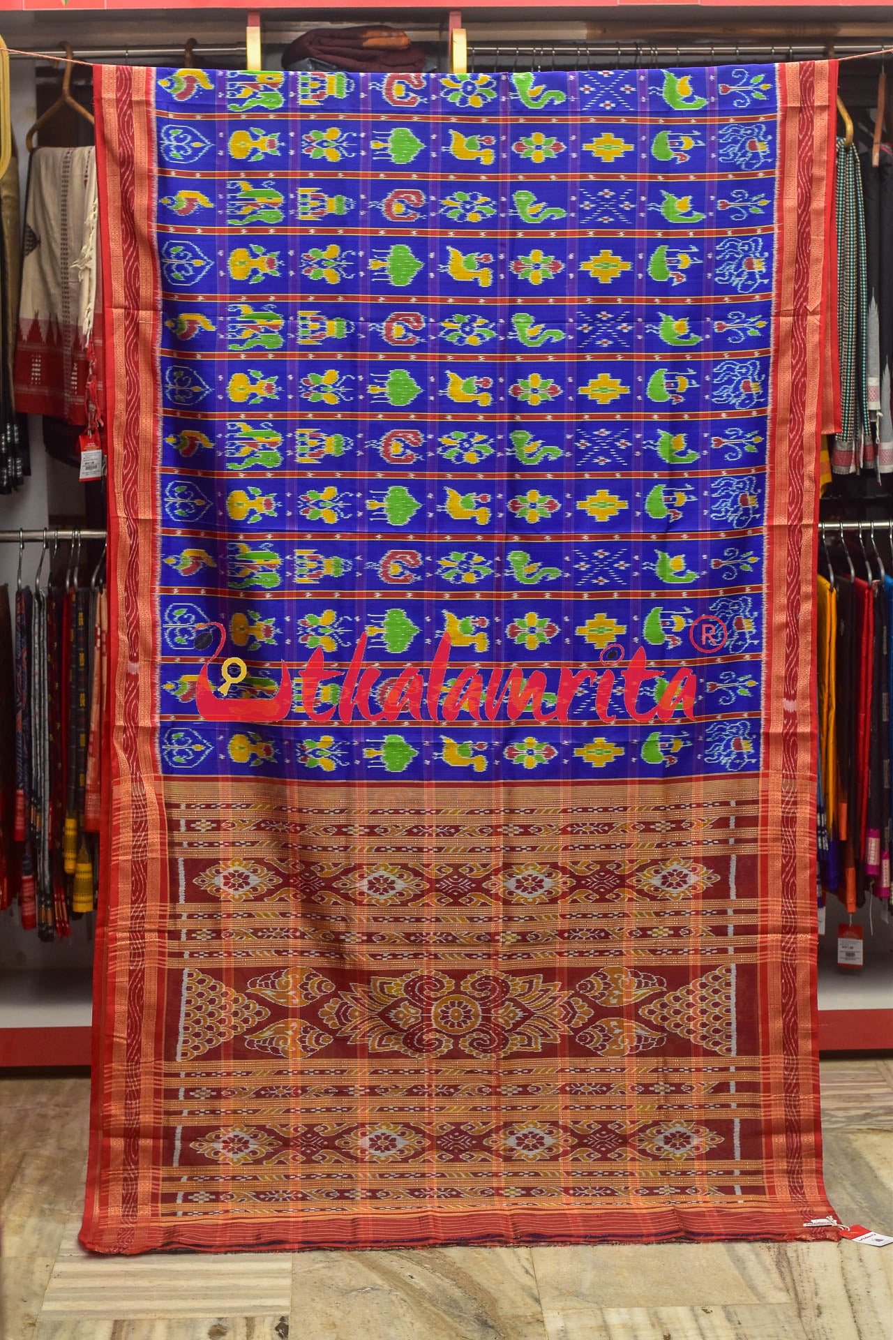 Blue Dotted Nabarangi Khandua Silk Saree