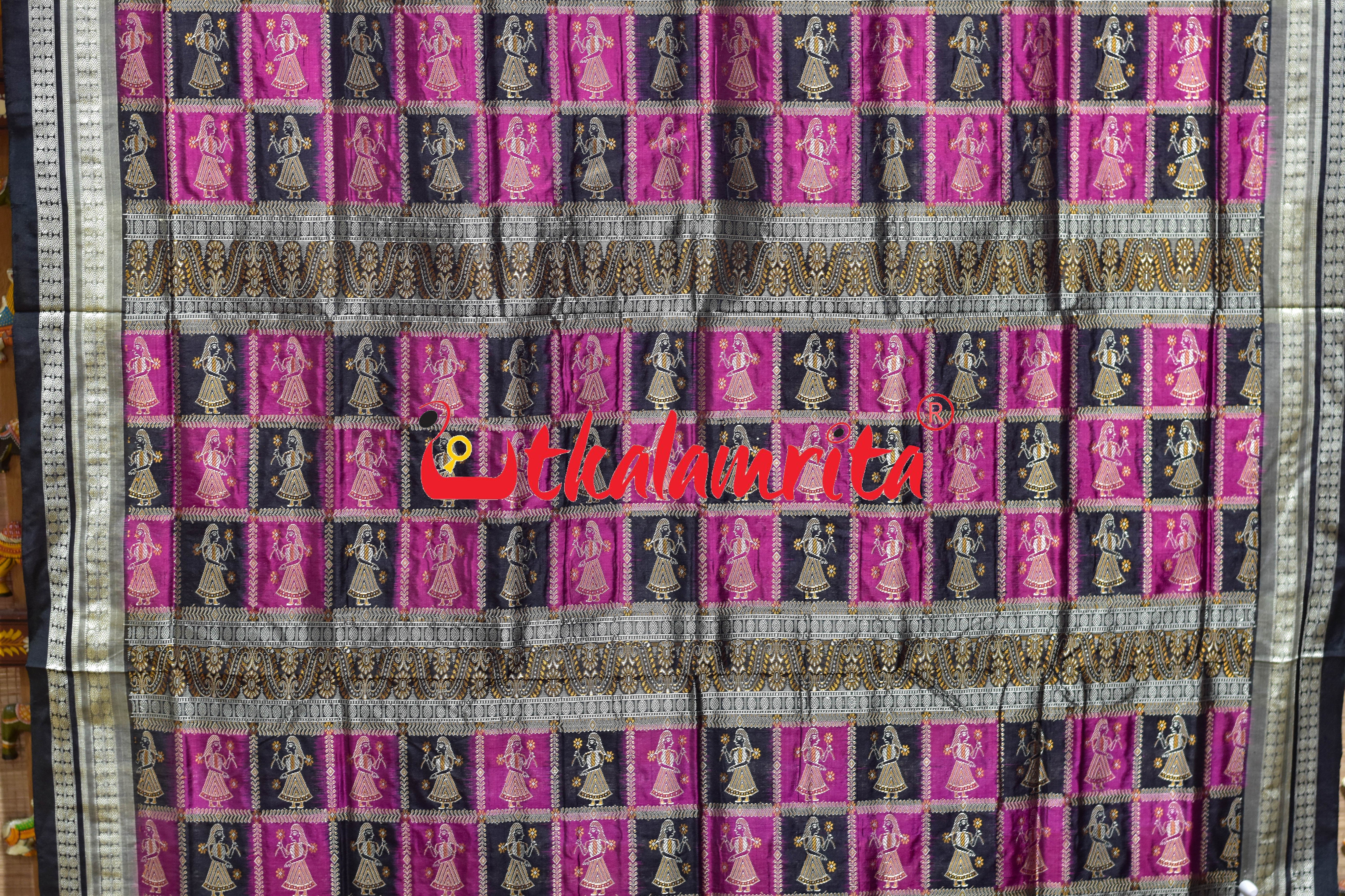 Magenta with Double Border Doll Bomkai Silk Saree