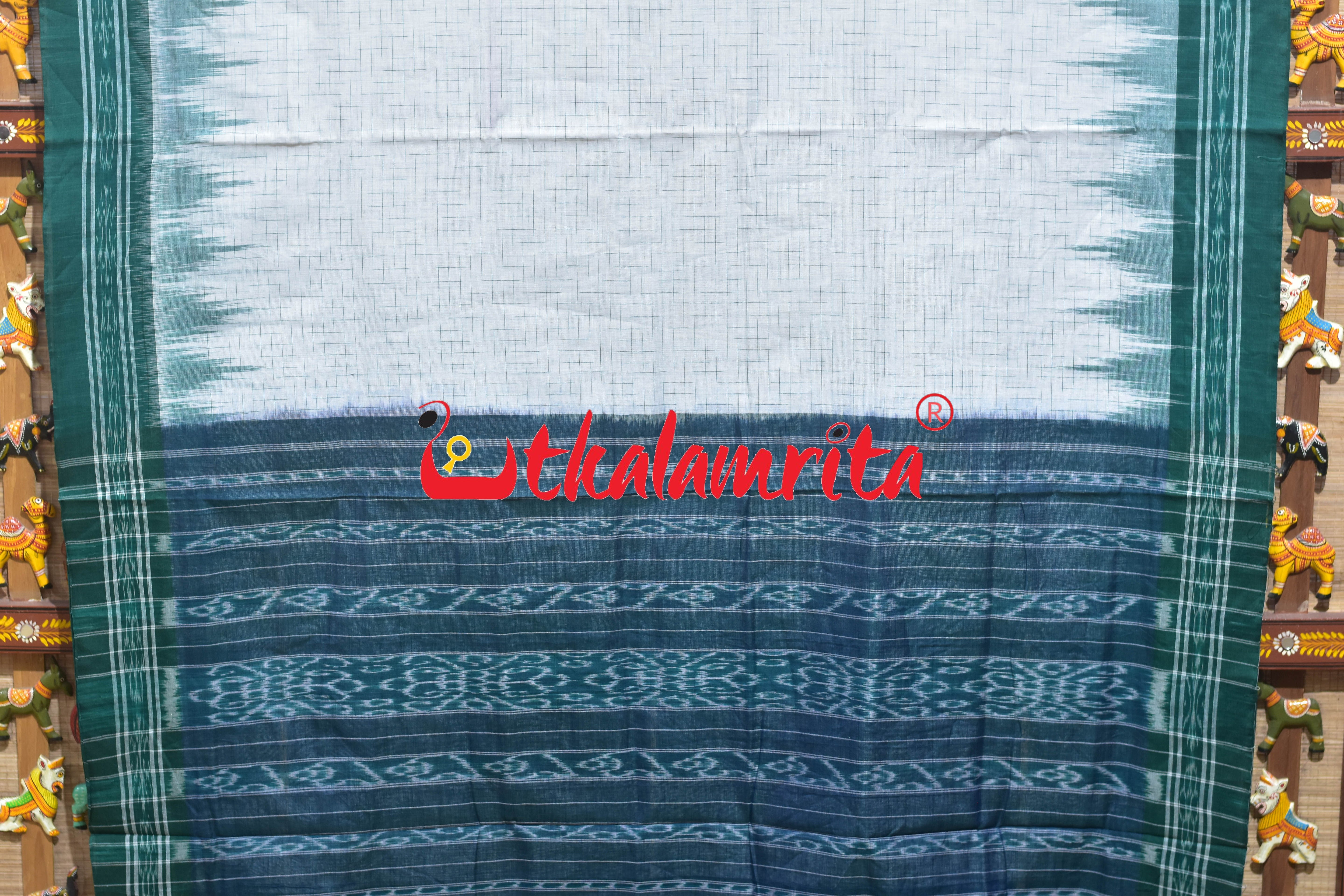 White Green Jharana Cotton Saree