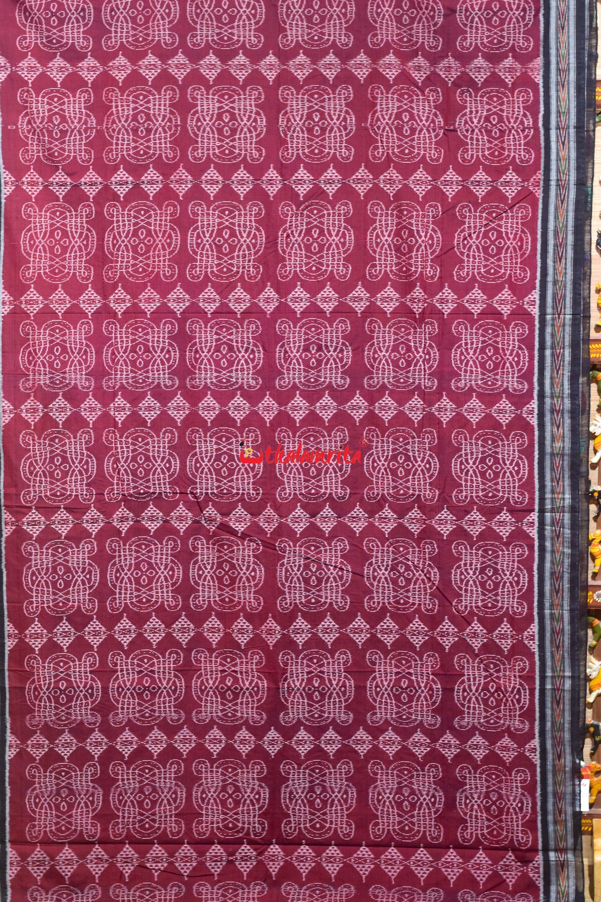 Maroon Black Nua Jhudi Sambalpuri Cotton Saree