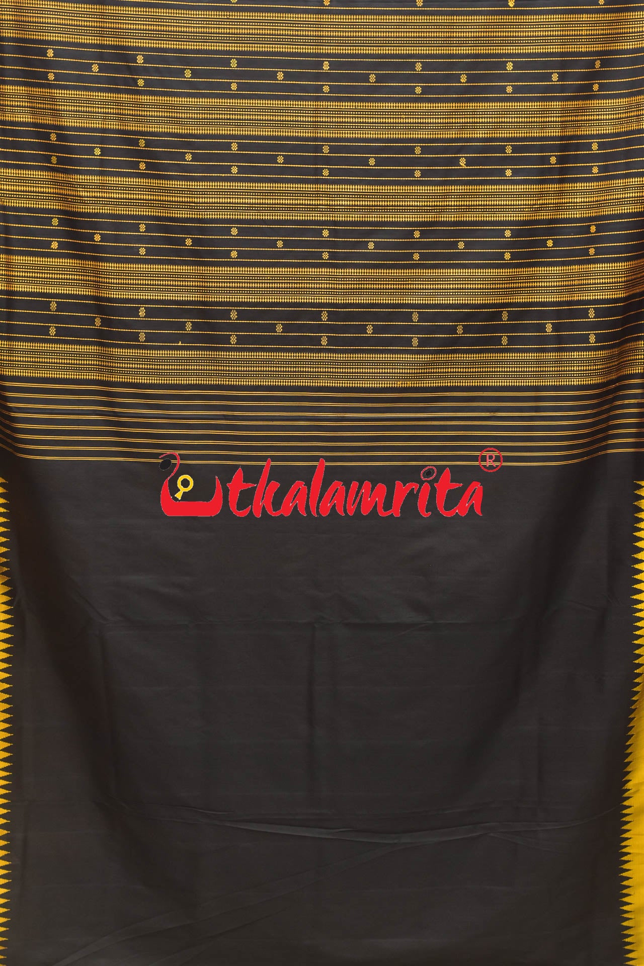 Golden Black Double Anchal Berhampuri Silk Saree