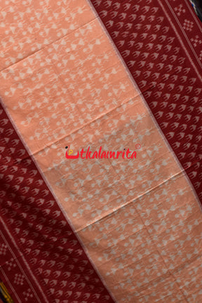 3D Peach Maroon Anchal Chain Khandua Cotton Saree