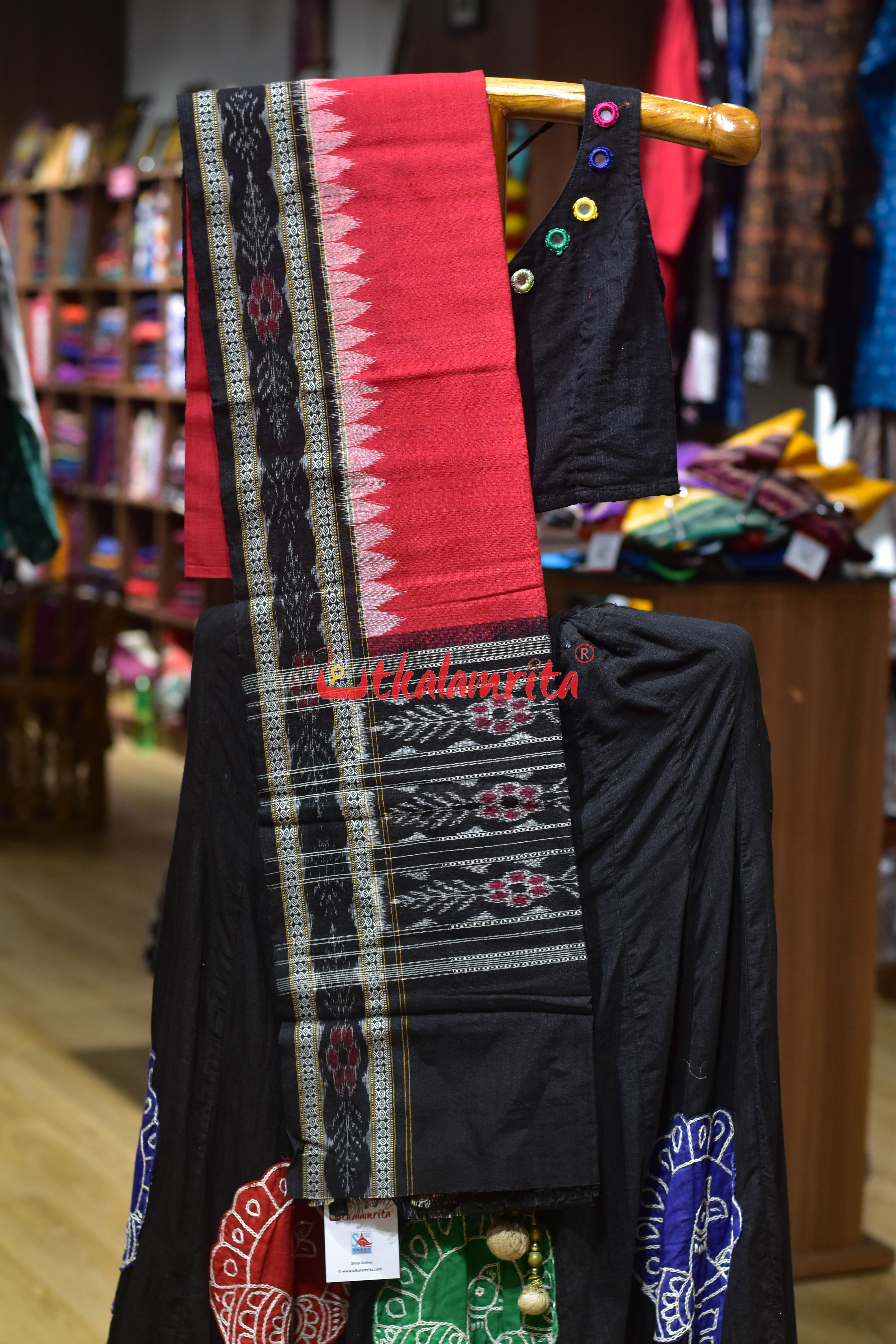 Red Black Flower Bandha Cotton (Dupatta)