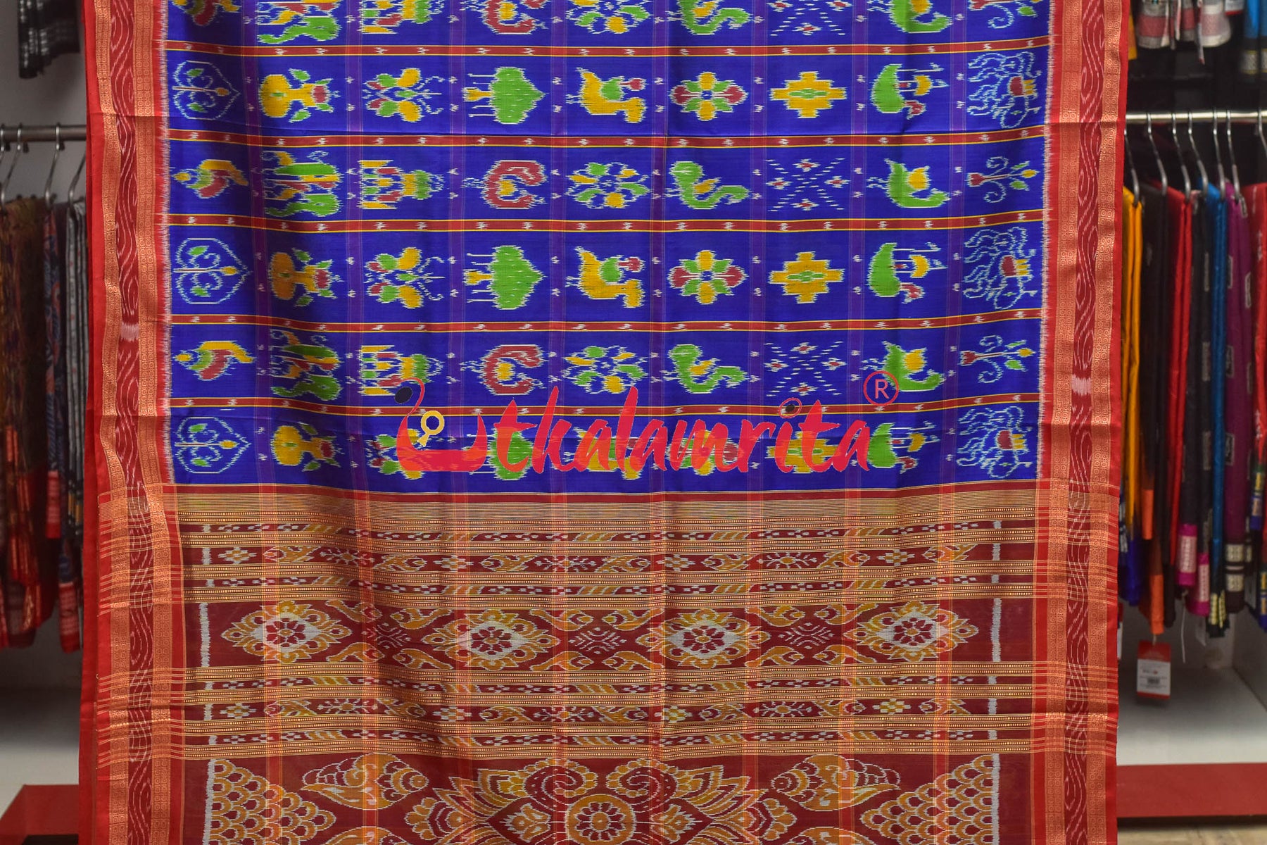 Blue Dotted Nabarangi Khandua Silk Saree