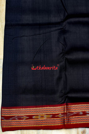 Black with Maroon Border Khandua Silk (Fabric)