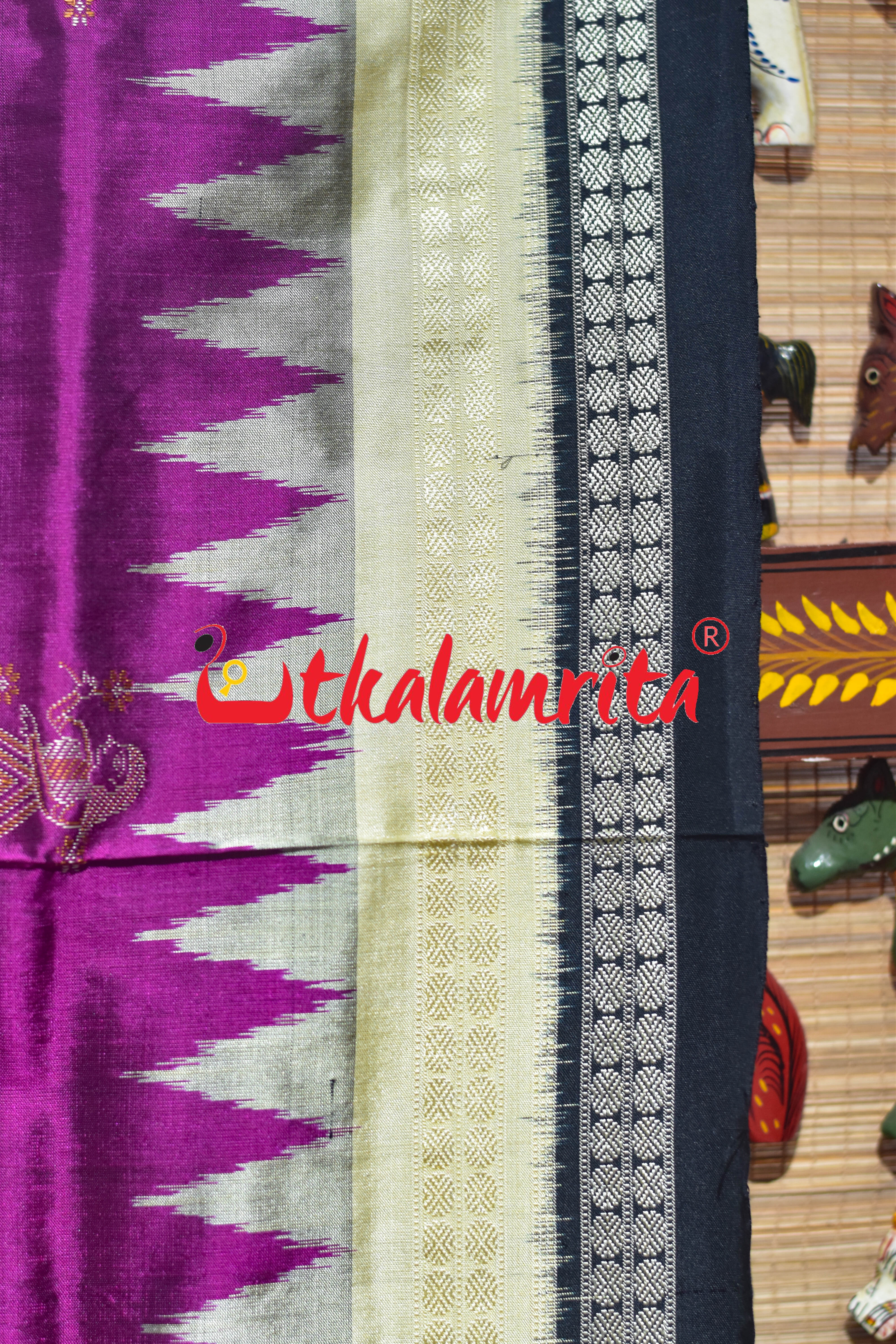 Magenta with Double Border Doll Bomkai Silk Saree