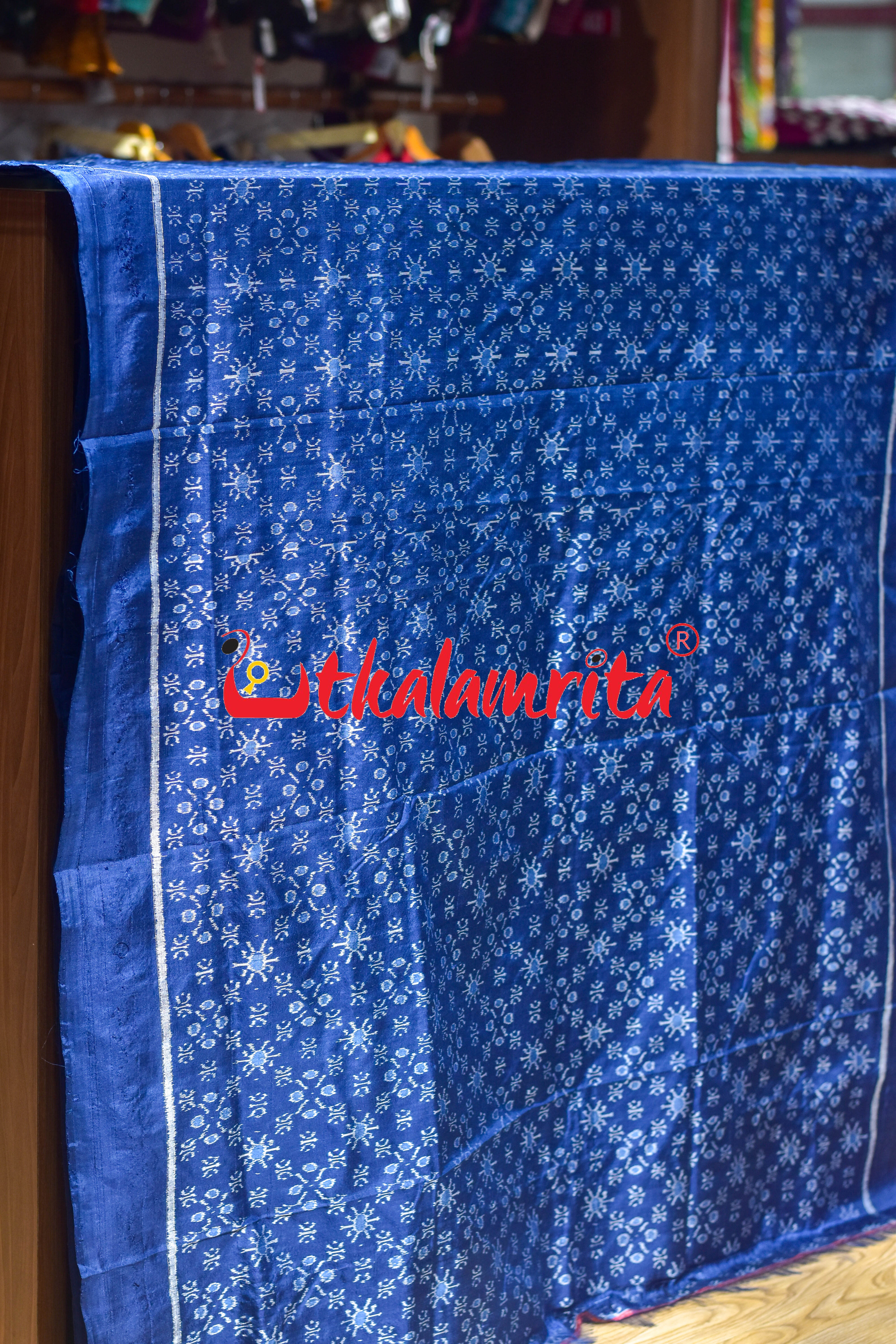 Royal Blue Star Flower Sambalpuri Silk (Fabric)
