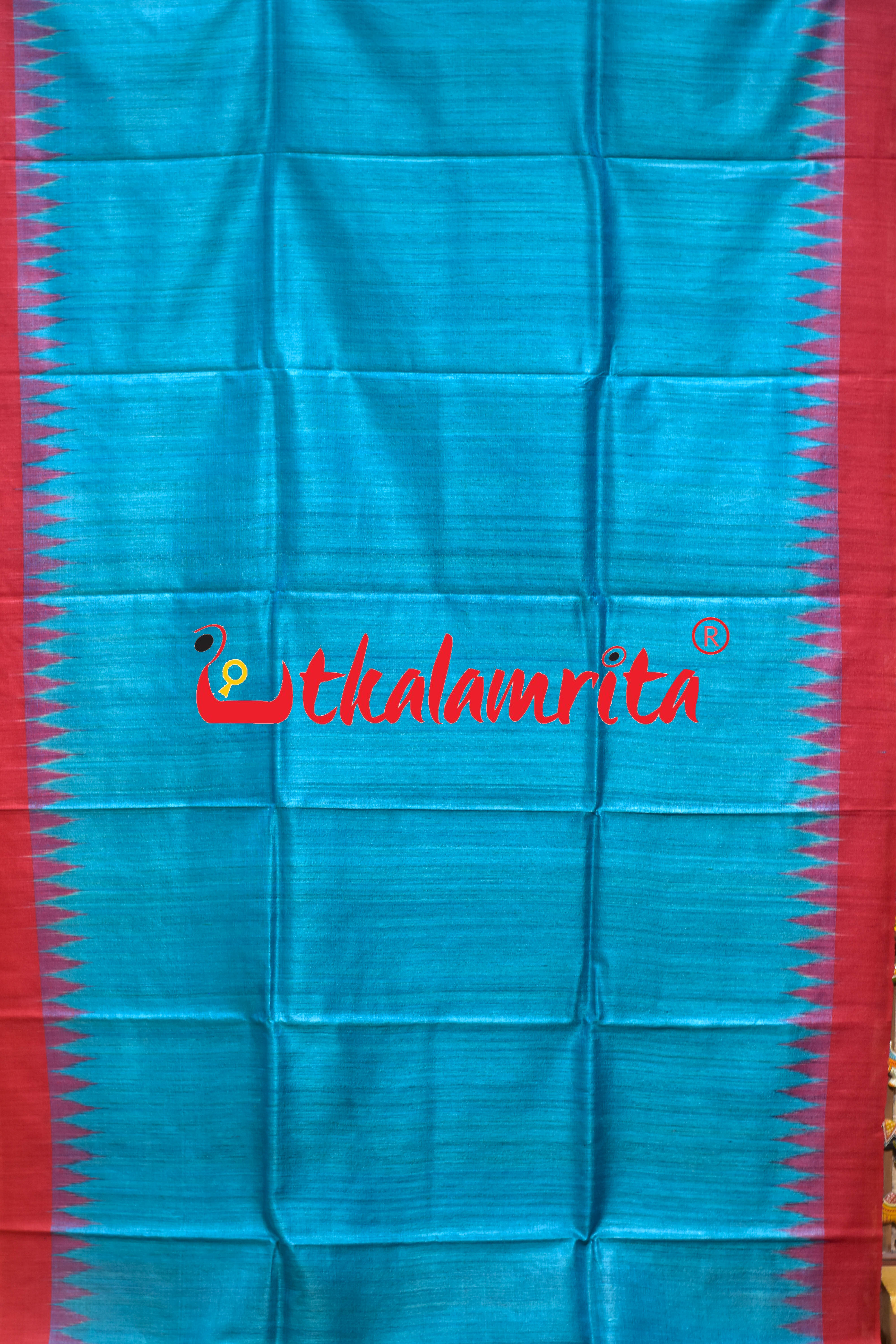 Ocean Blue Red Gopalpur Tussar Silk Saree
