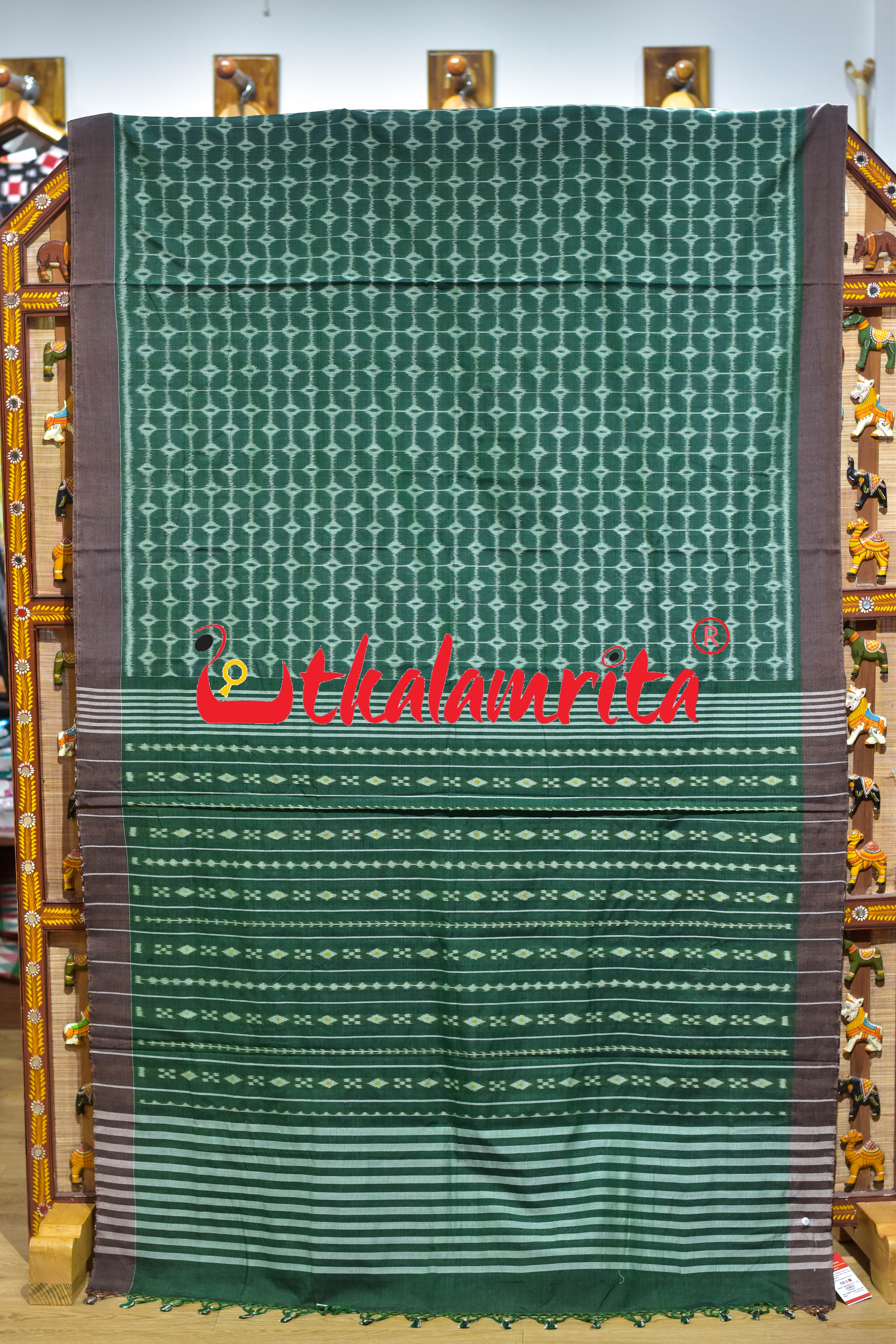 Green Chessboard Khandua Cotton Saree