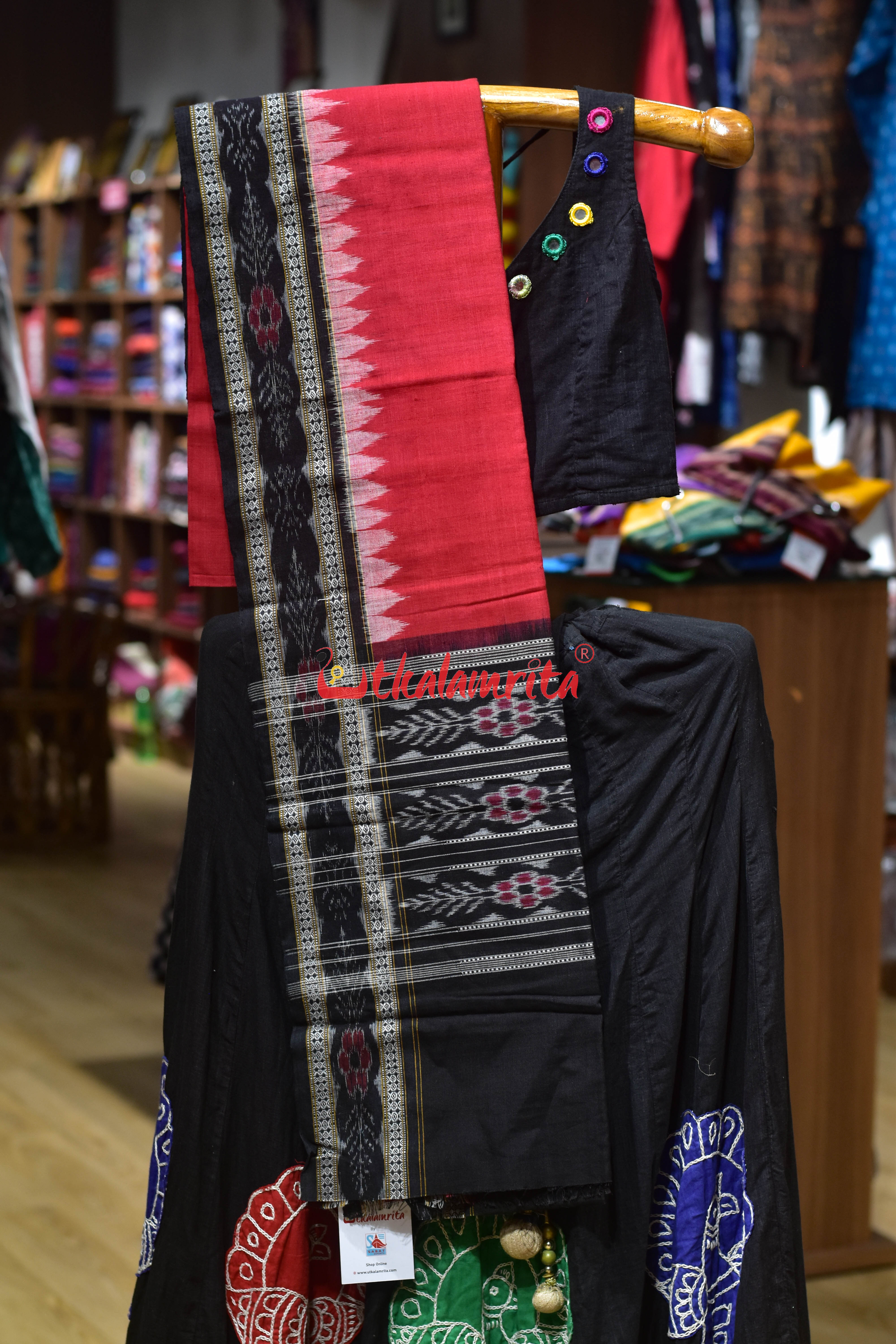Red Black Flower Bandha Cotton (Dupatta)