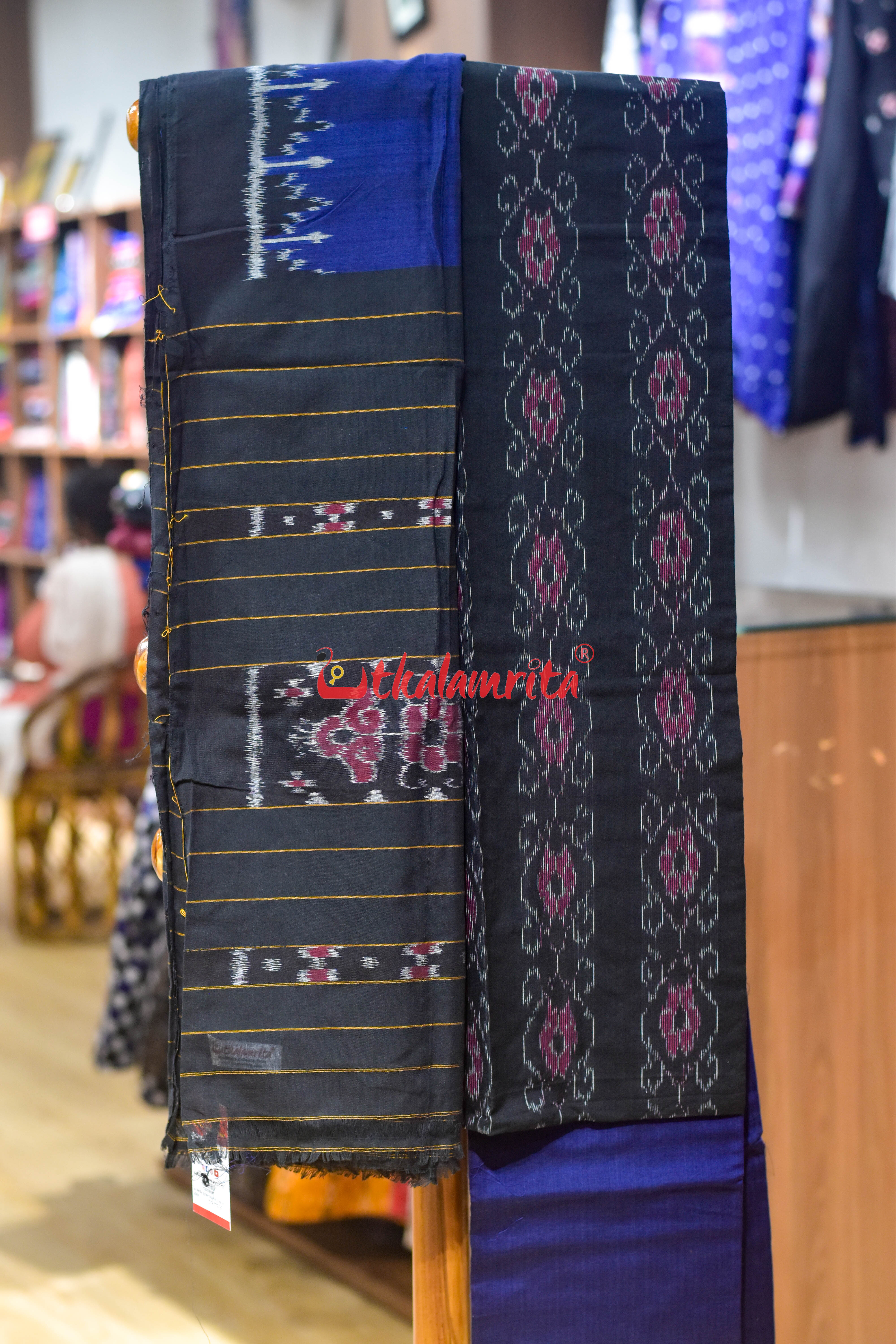 Black Navy Blue Big Flower Bandha Cotton Dress Set