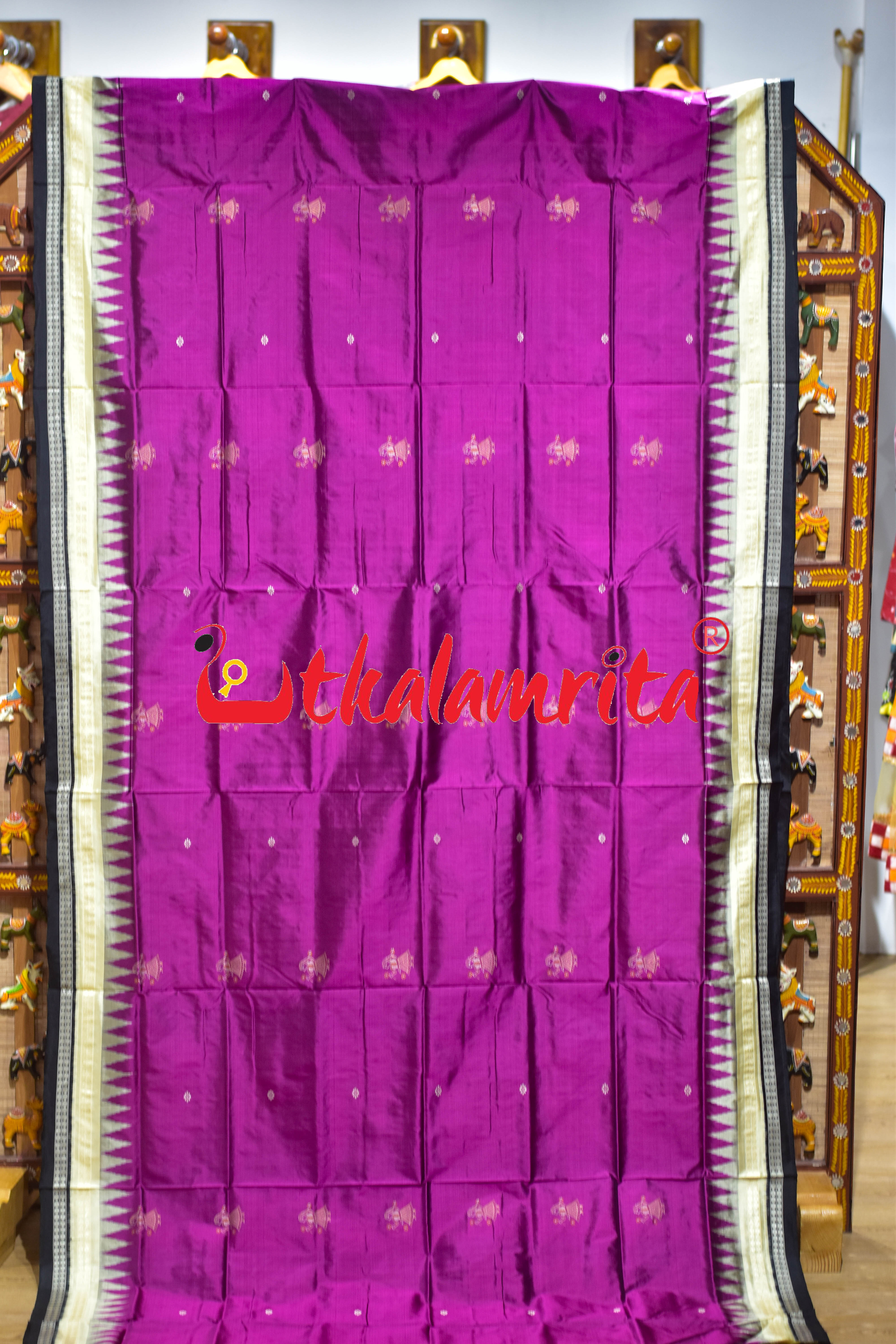 Magenta with Double Border Doll Bomkai Silk Saree