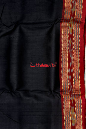 Black with Maroon Border Khandua Silk (Fabric)