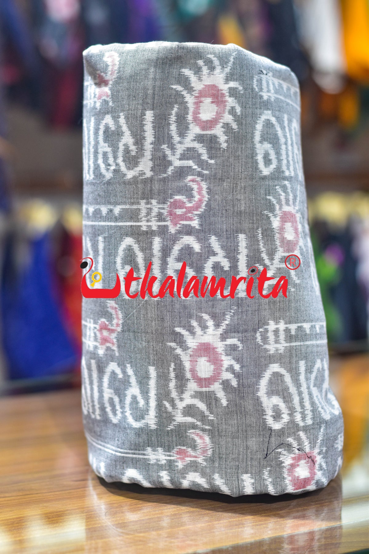Grey Radhe Radhe Sambalpuri Cotton (Fabric)