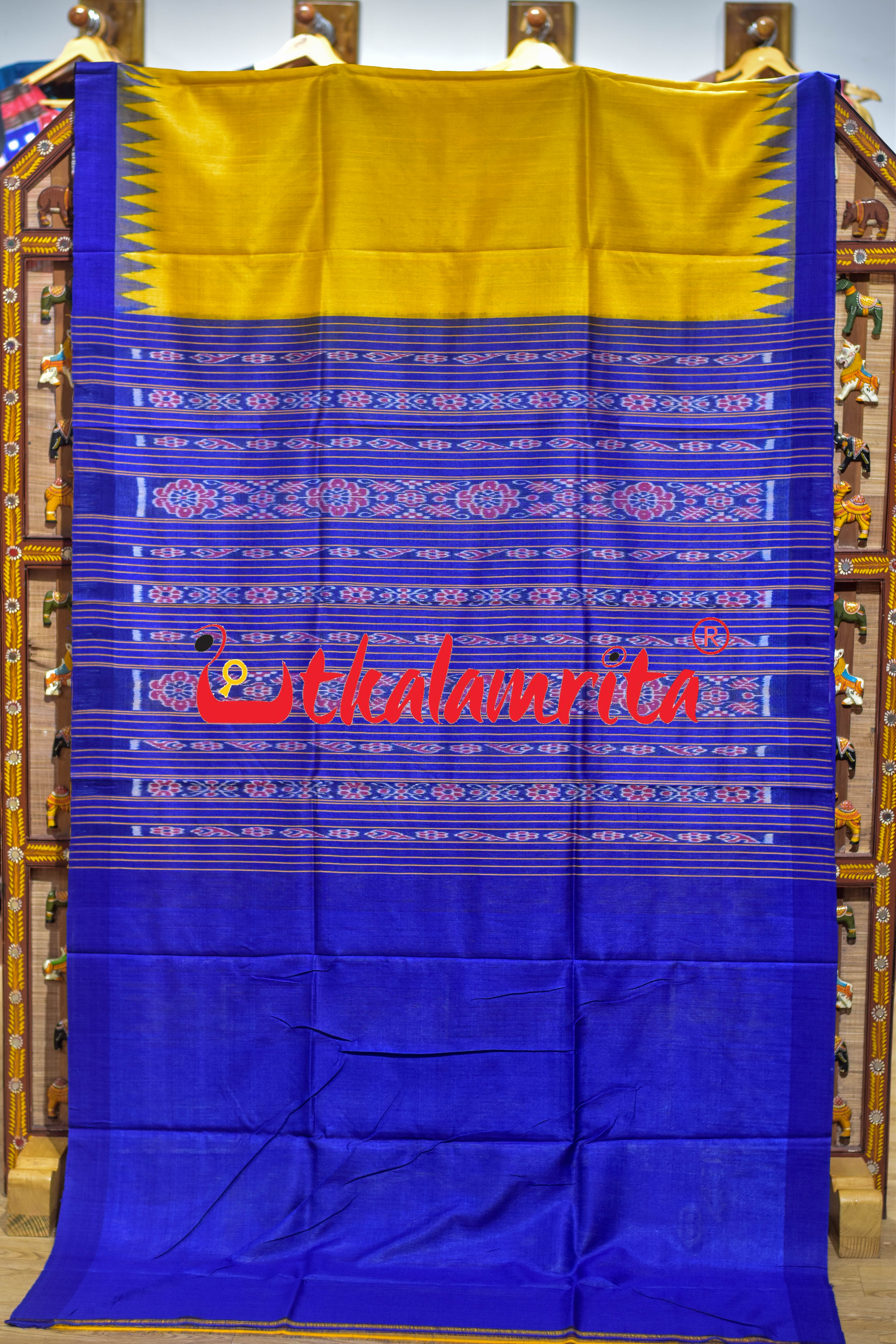 Maize Yellow Blue Gopalpur Tussar Silk Saree