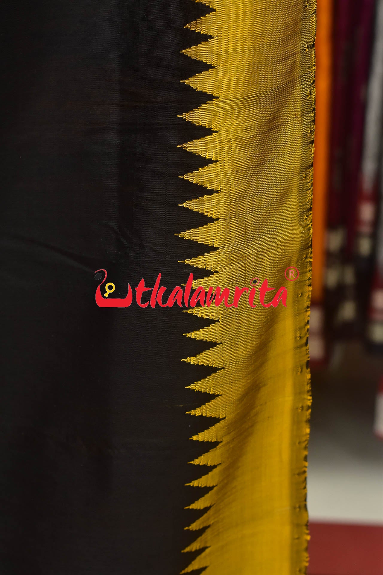 Golden Black Double Anchal Berhampuri Silk Saree