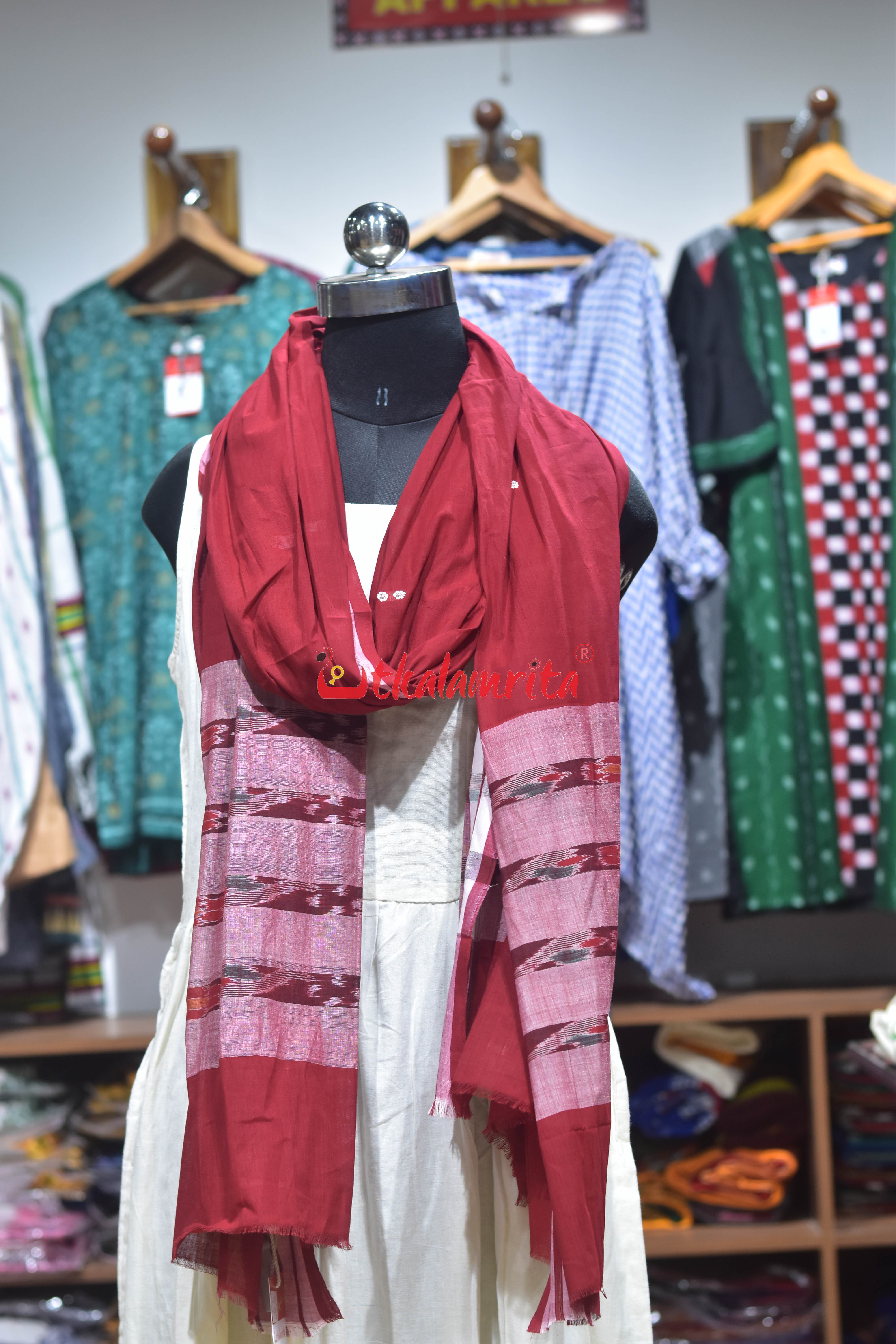 Red Pittala Single Cotton (Dupatta)