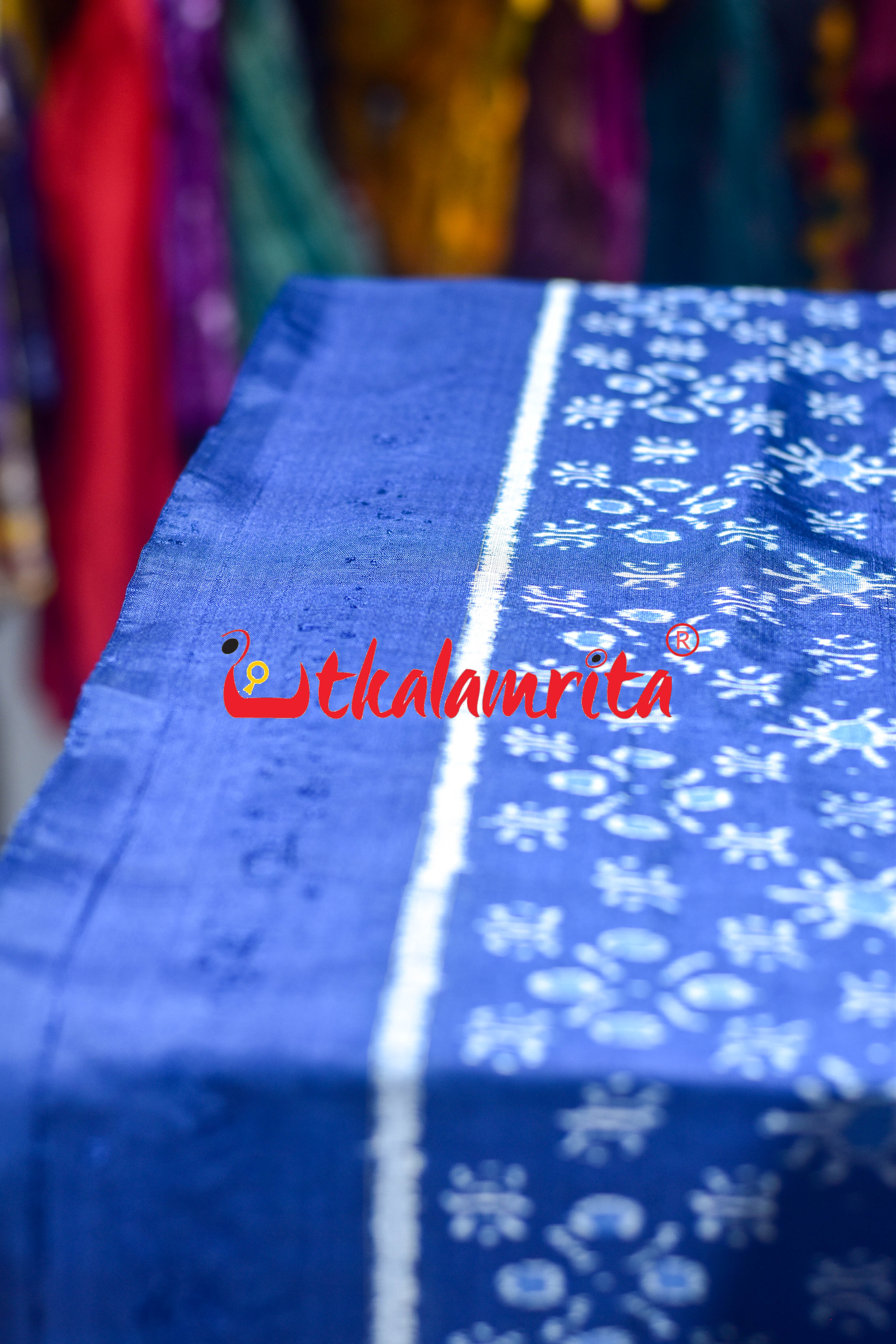 Royal Blue Star Flower Sambalpuri Silk (Fabric)