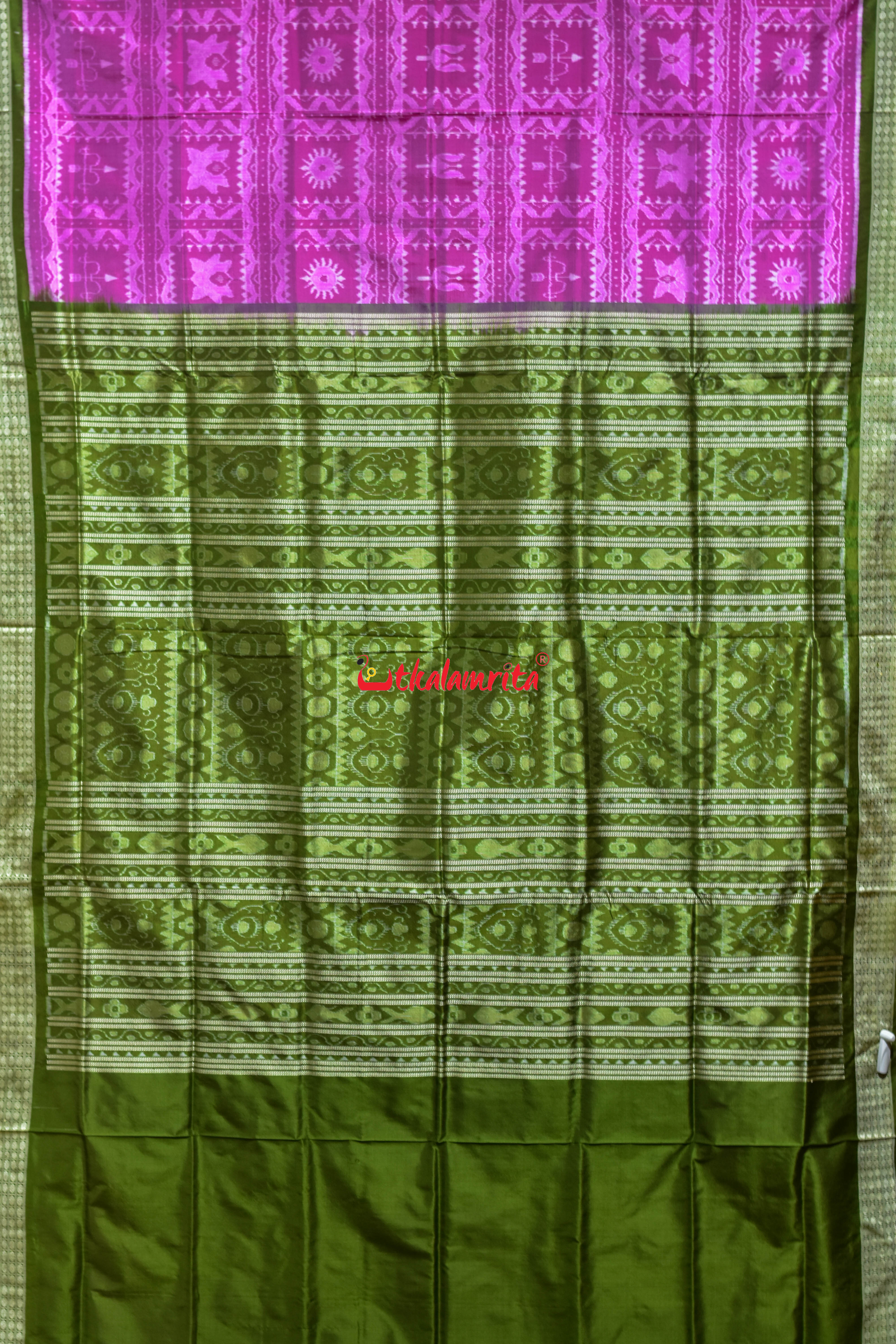 Asta Durga Padma Pink Mehndi Sambalpuri Silk Saree