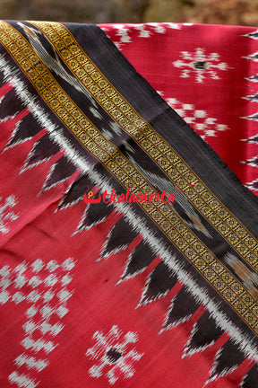 Red Black Tarabali Khandua Silk Saree