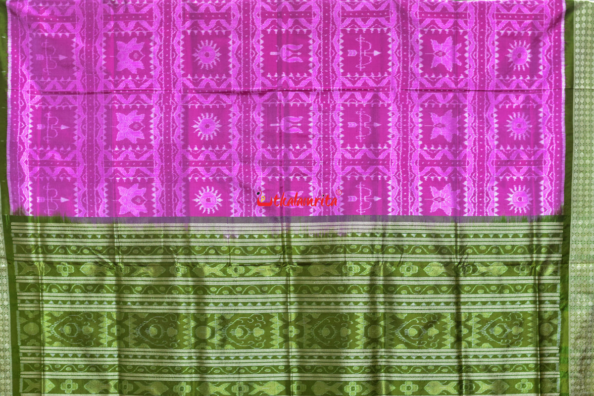 Asta Durga Padma Pink Mehndi Sambalpuri Silk Saree