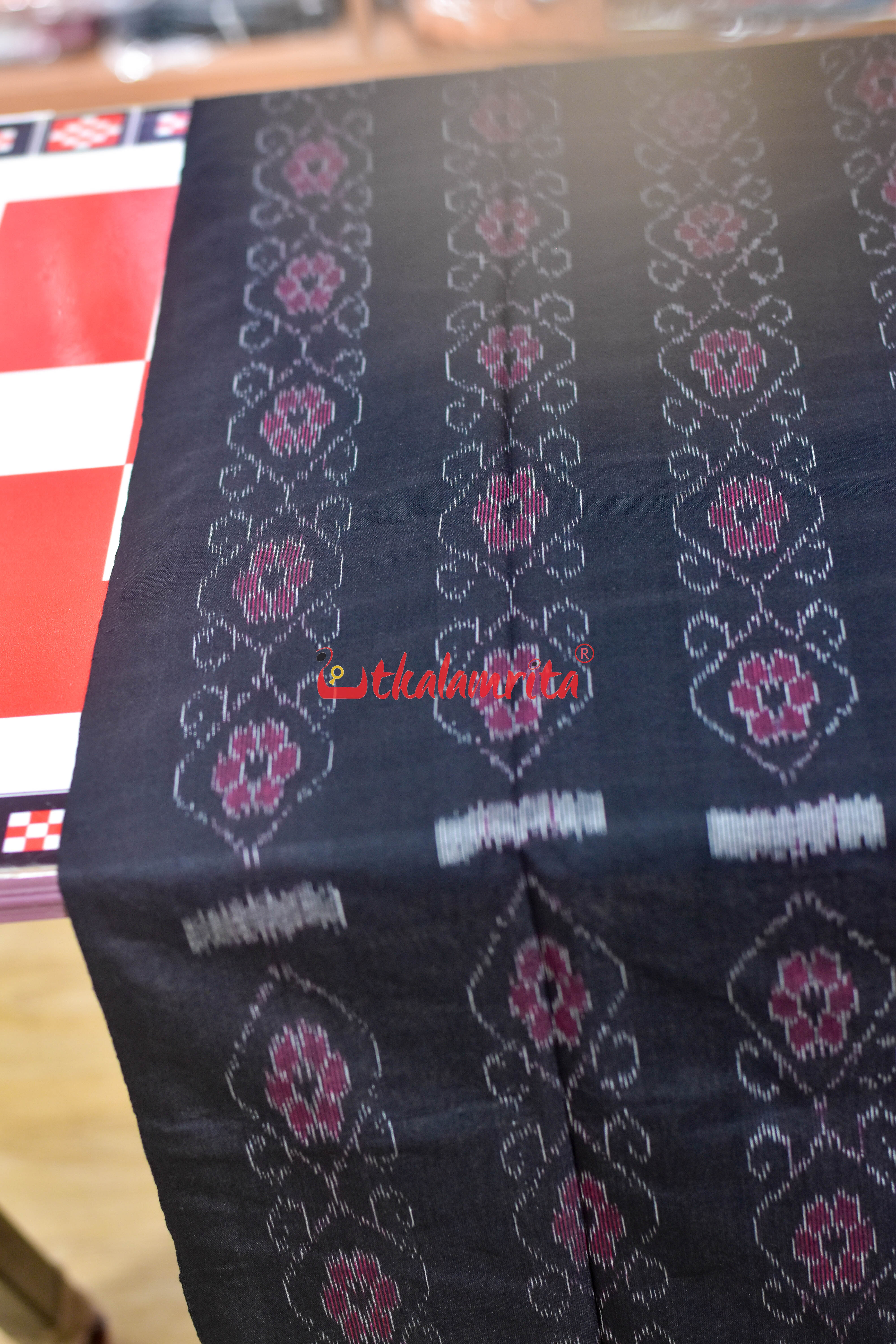 Black Navy Blue Big Flower Bandha Cotton Dress Set