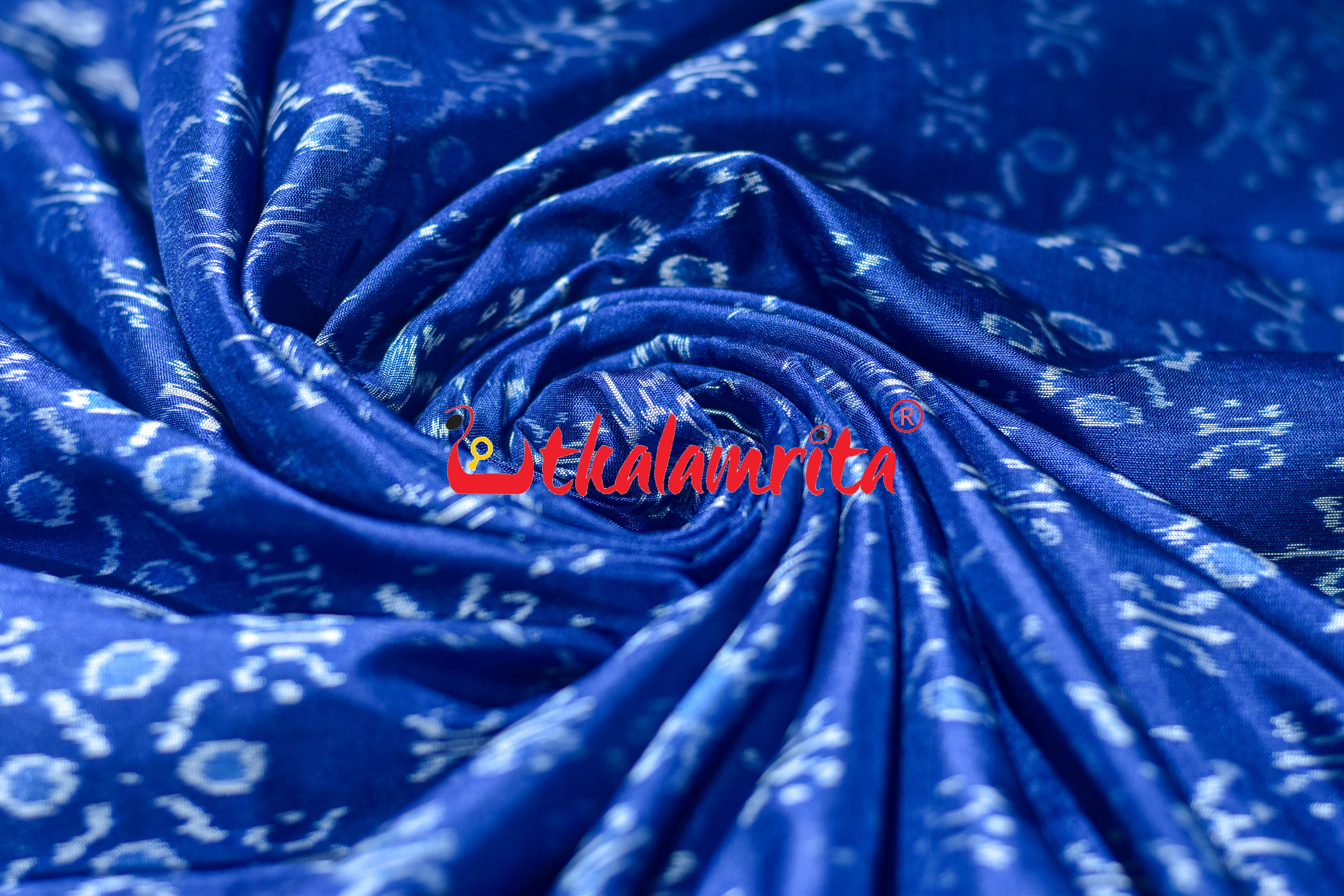 Royal Blue Star Flower Sambalpuri Silk (Fabric)