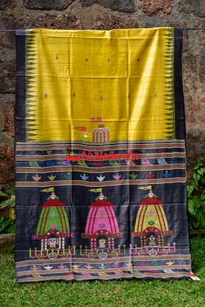 Ratha Yellow Black Gopalpur Tussar Silk Saree