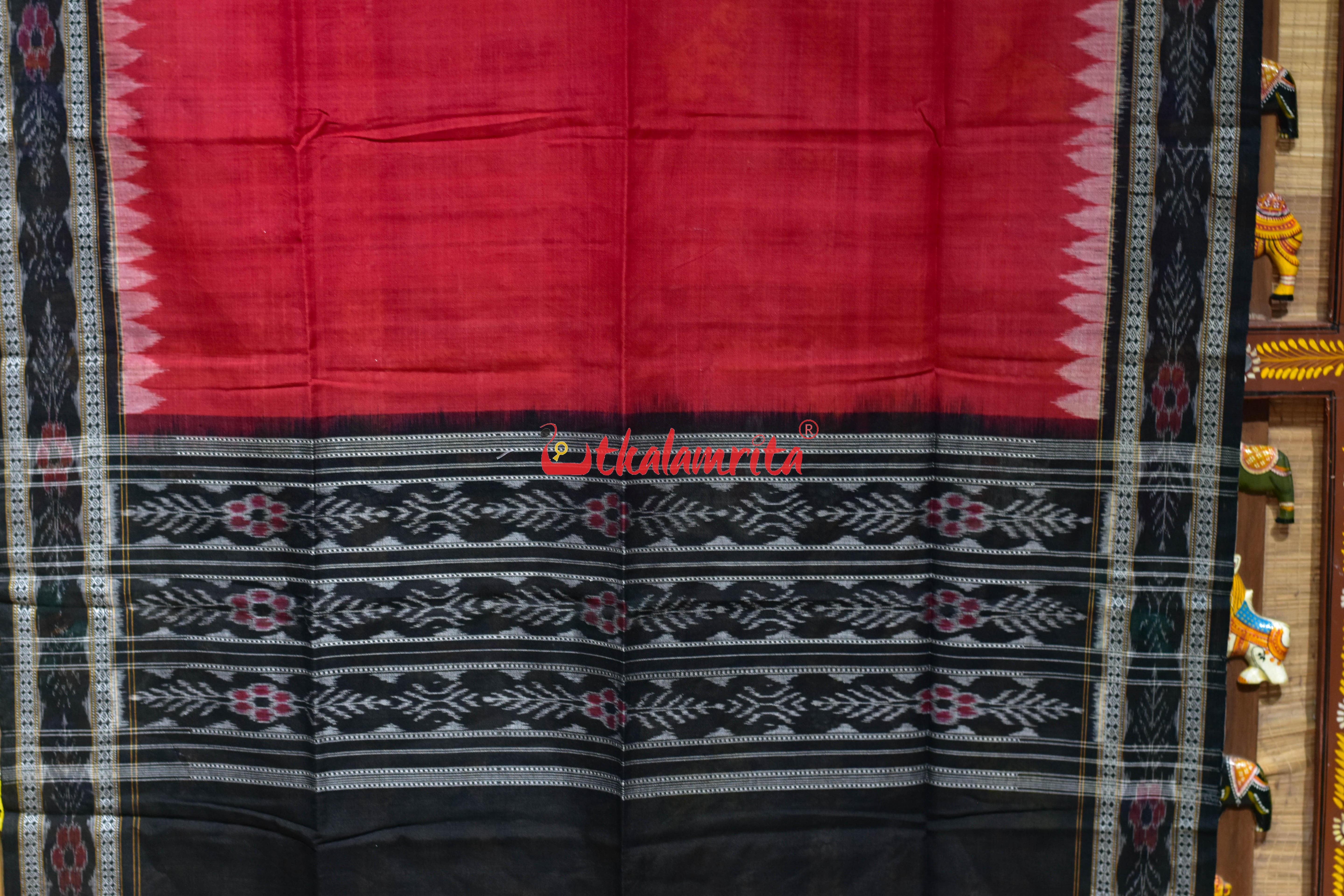 Red Black Flower Bandha Cotton (Dupatta)