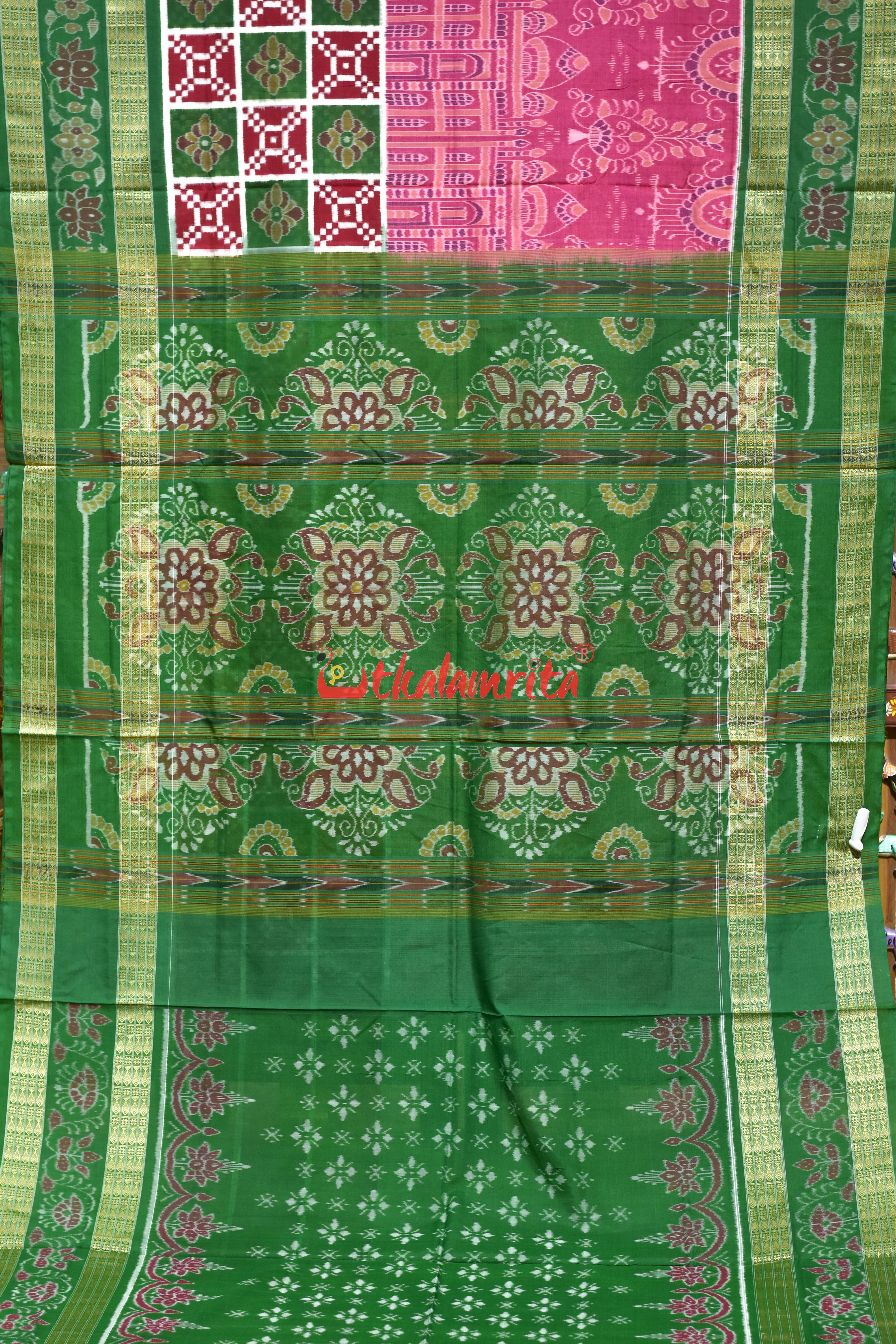 Pink Taj Mahal Scot Flower Sambalpuri Cotton Saree