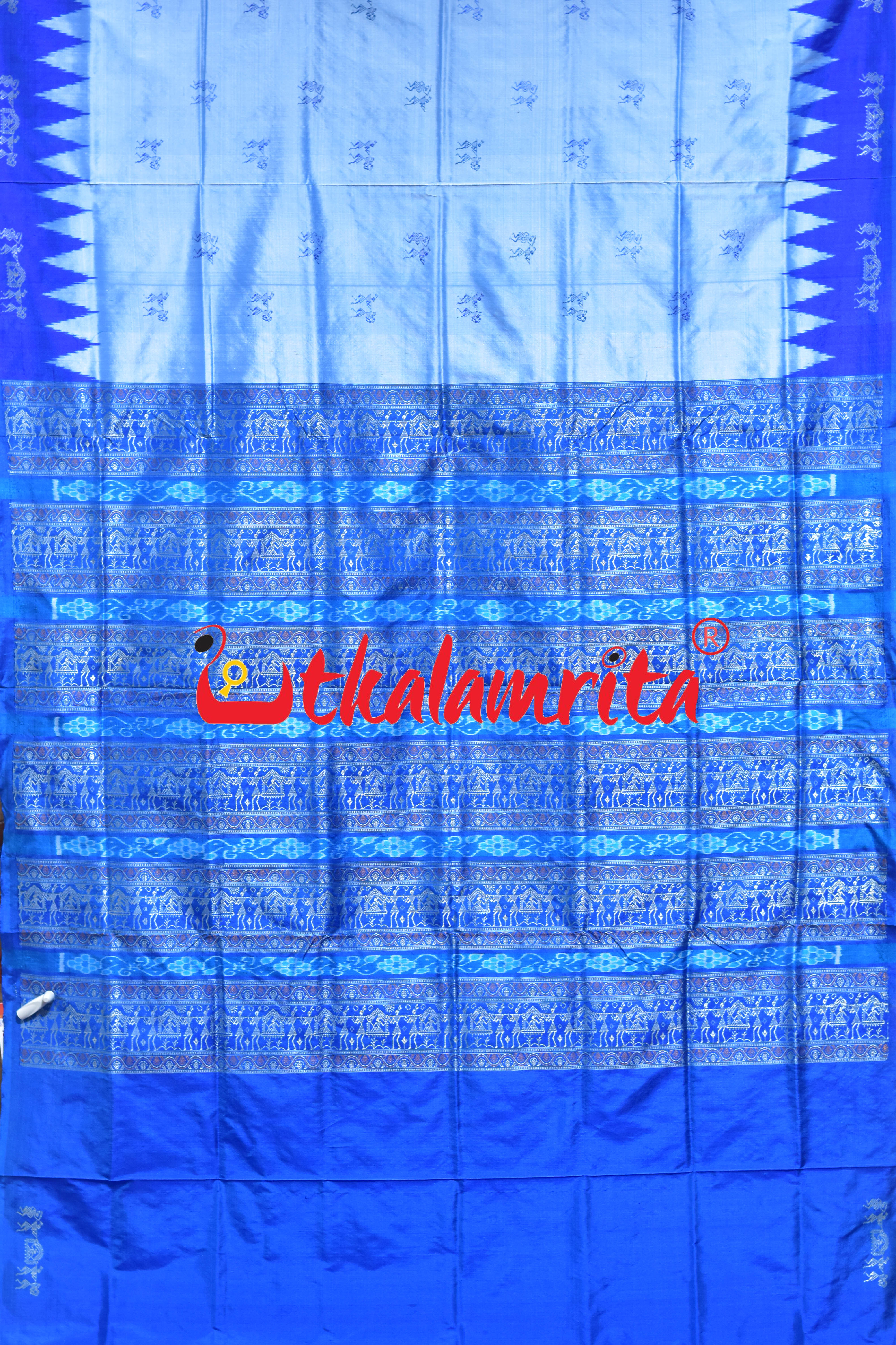 Sky Blue Deep Blue Sabari Bomkai Silk Saree