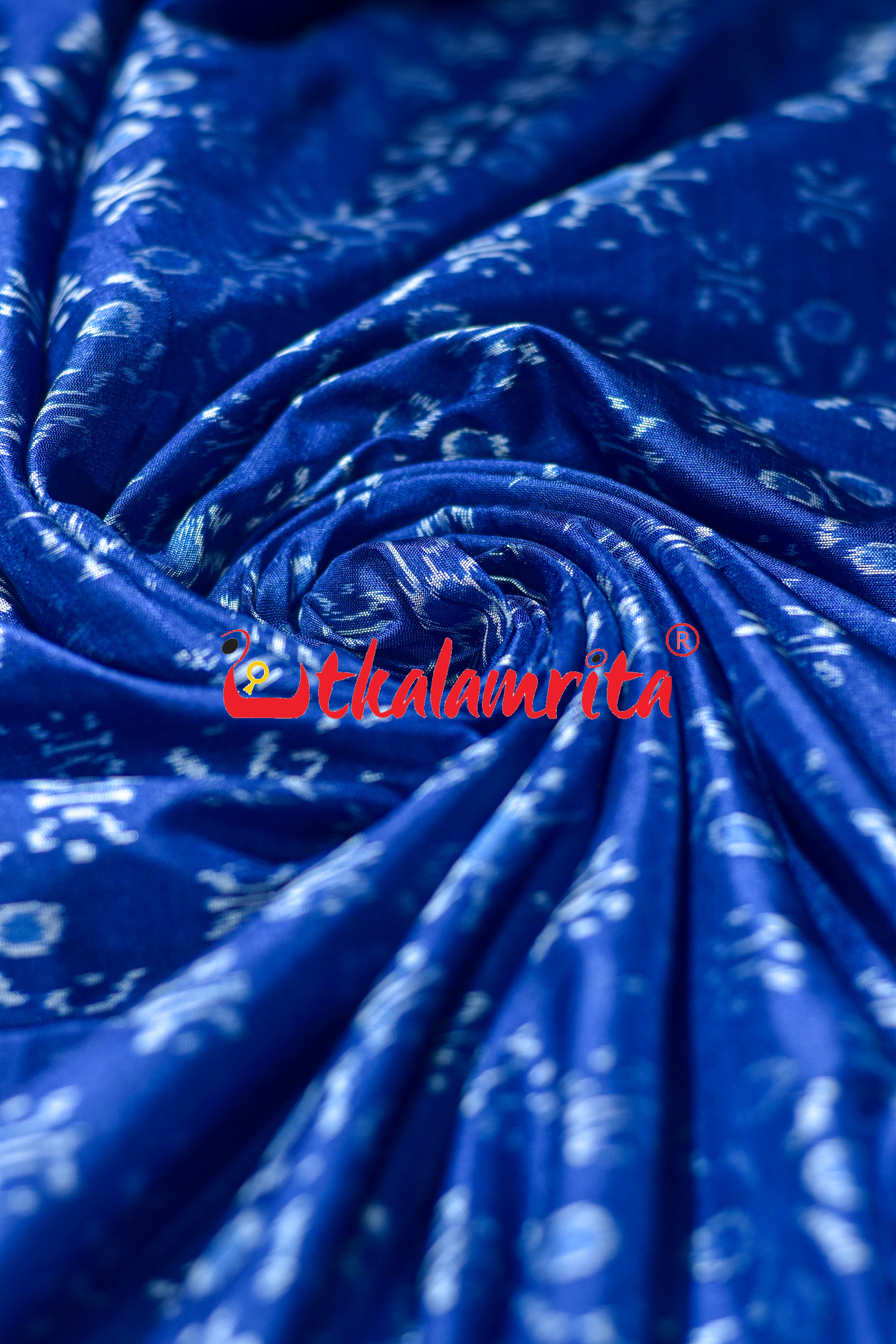 Royal Blue Star Flower Sambalpuri Silk (Fabric)