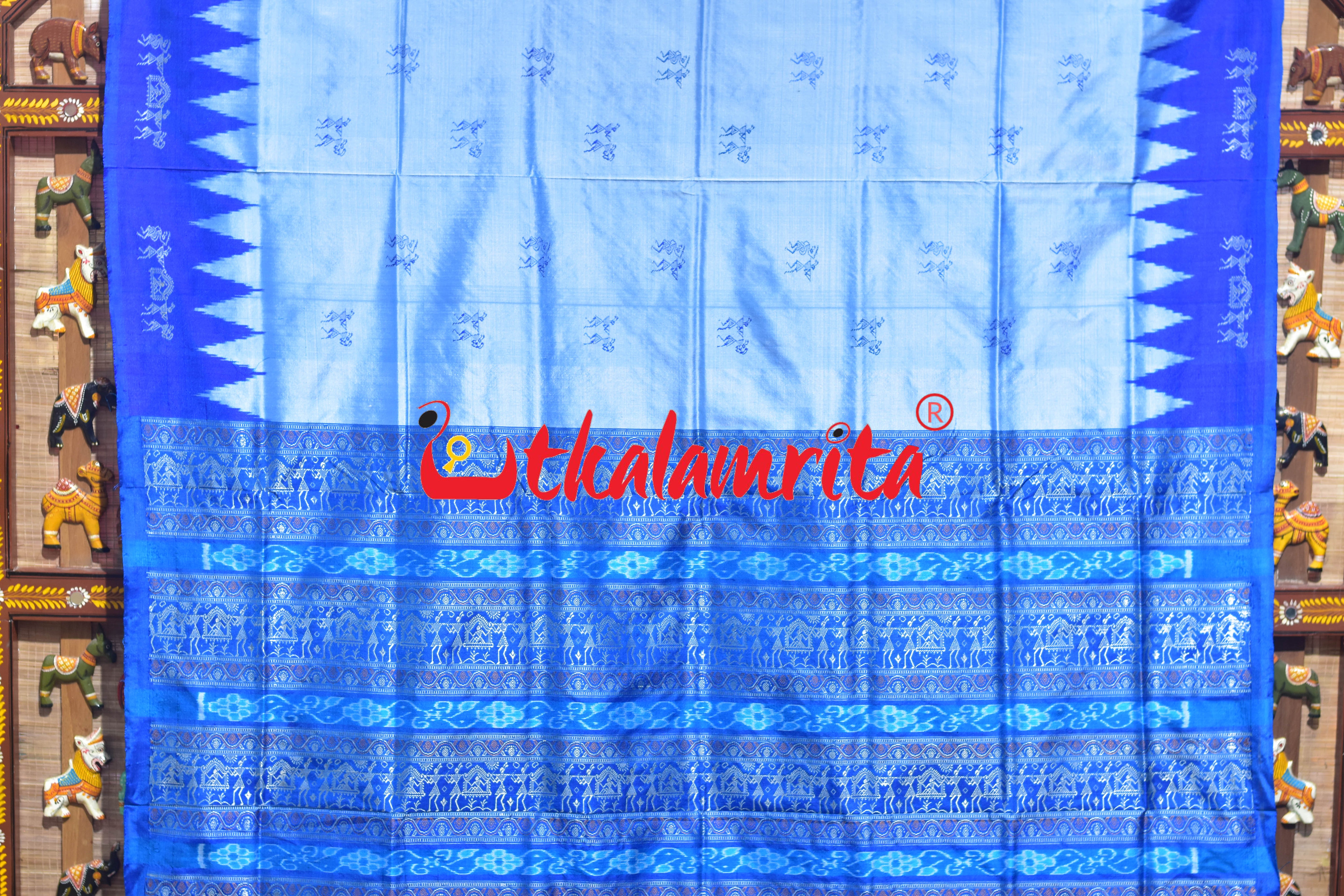 Sky Blue Deep Blue Sabari Bomkai Silk Saree