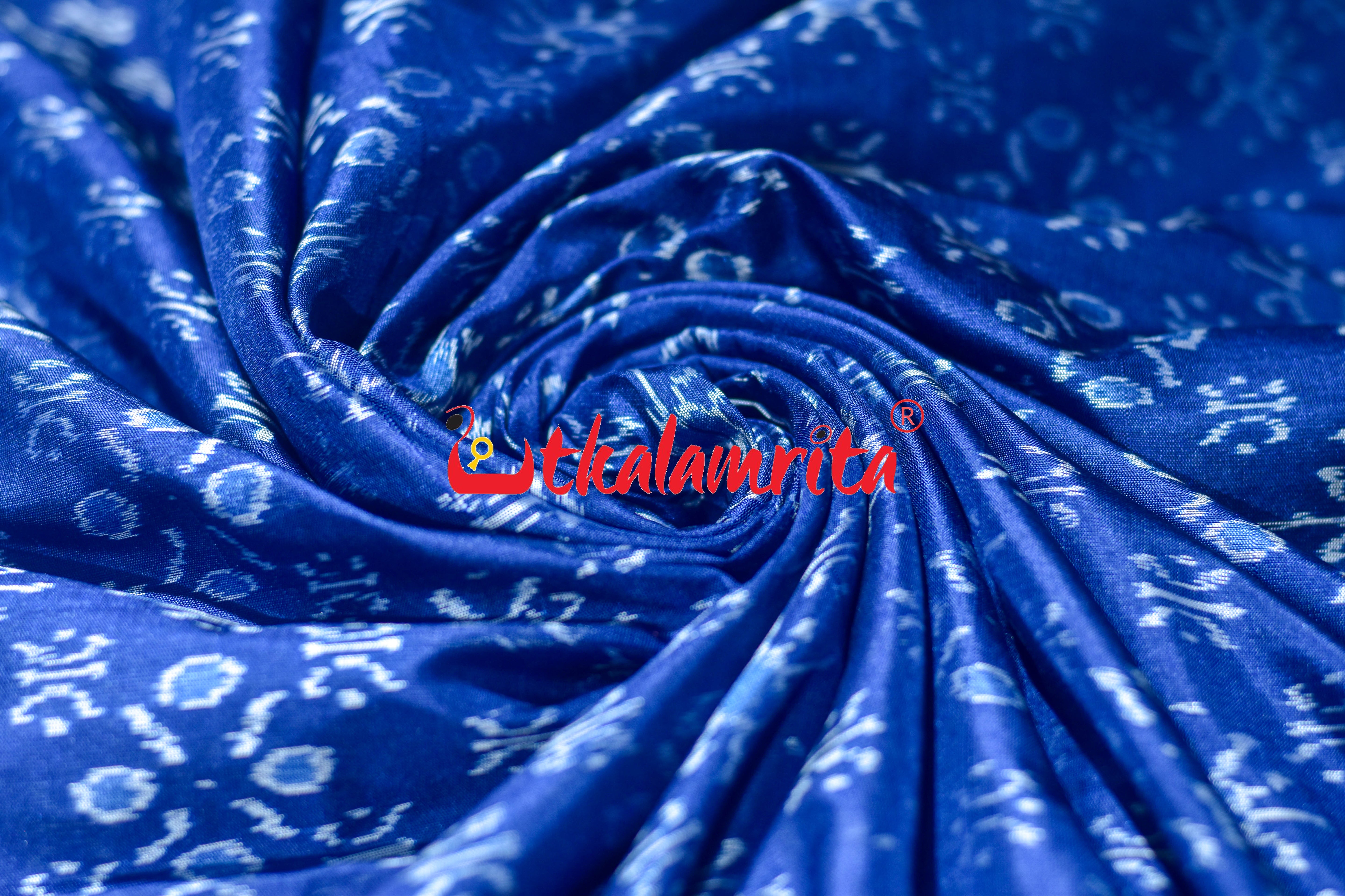 Royal Blue Star Flower Sambalpuri Silk (Fabric)