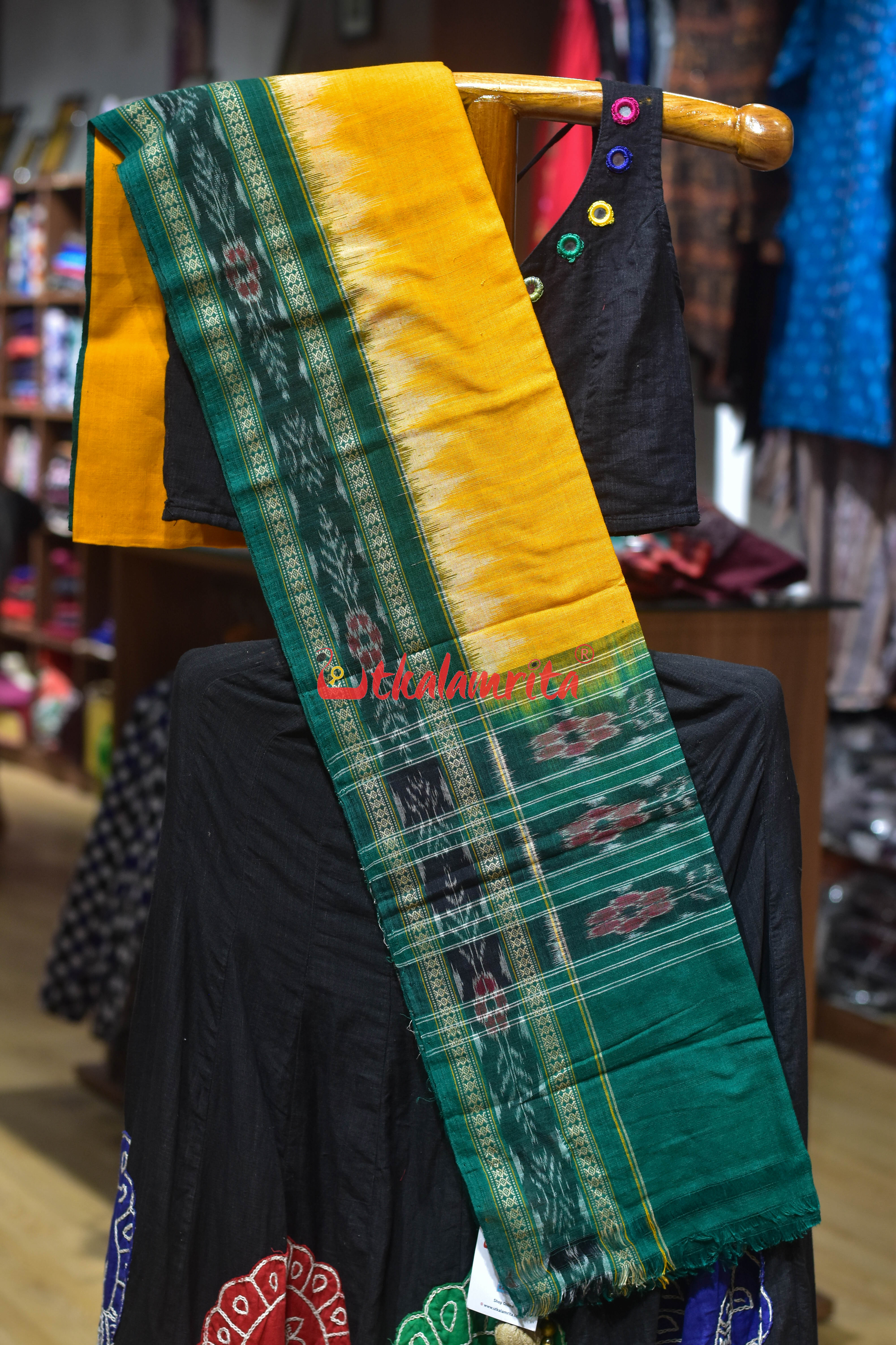 Musatrd with Green Flower Bandha Cotton (Dupatta)