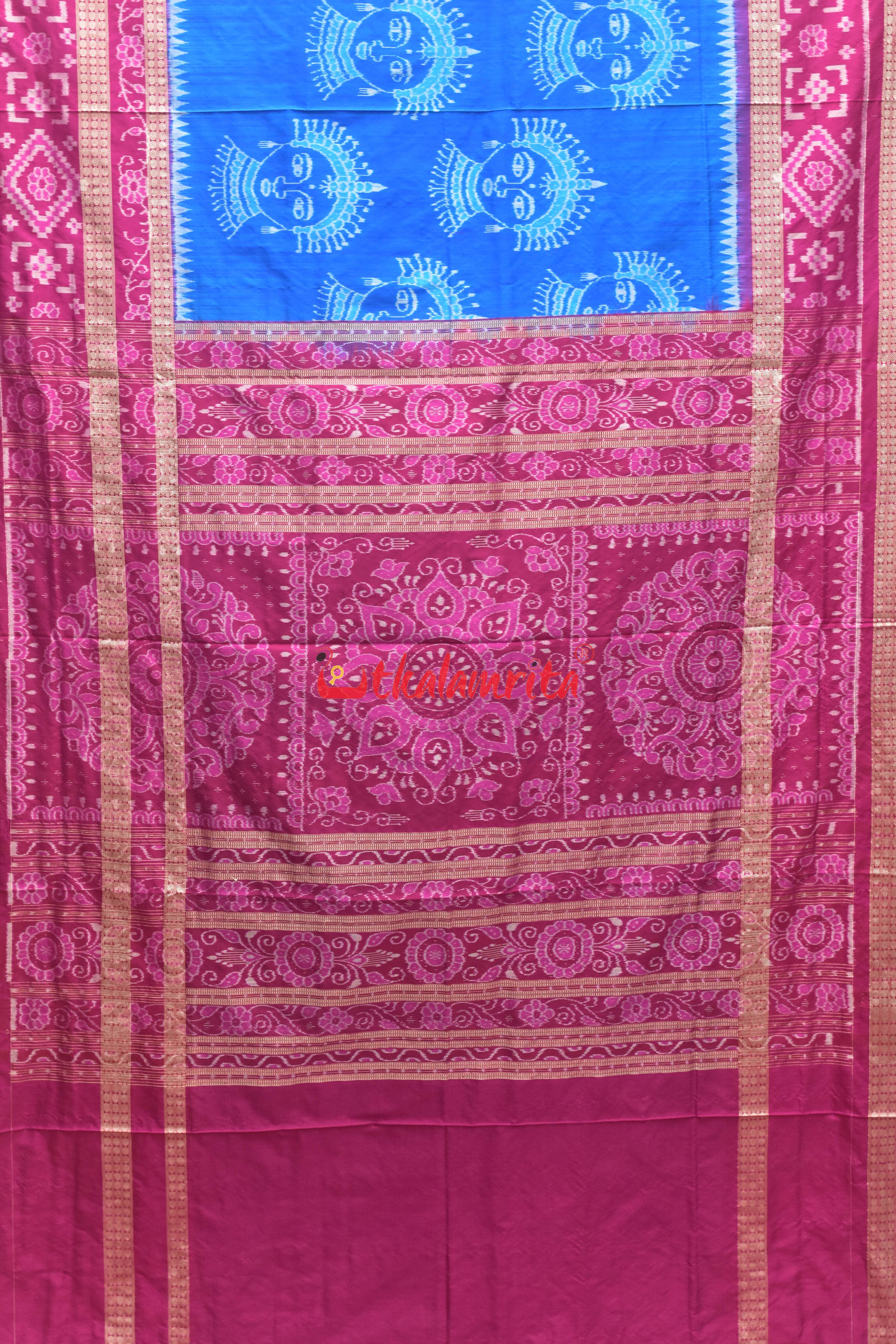 Blue Double Border Odishi Face Sambalpuri Silk Saree