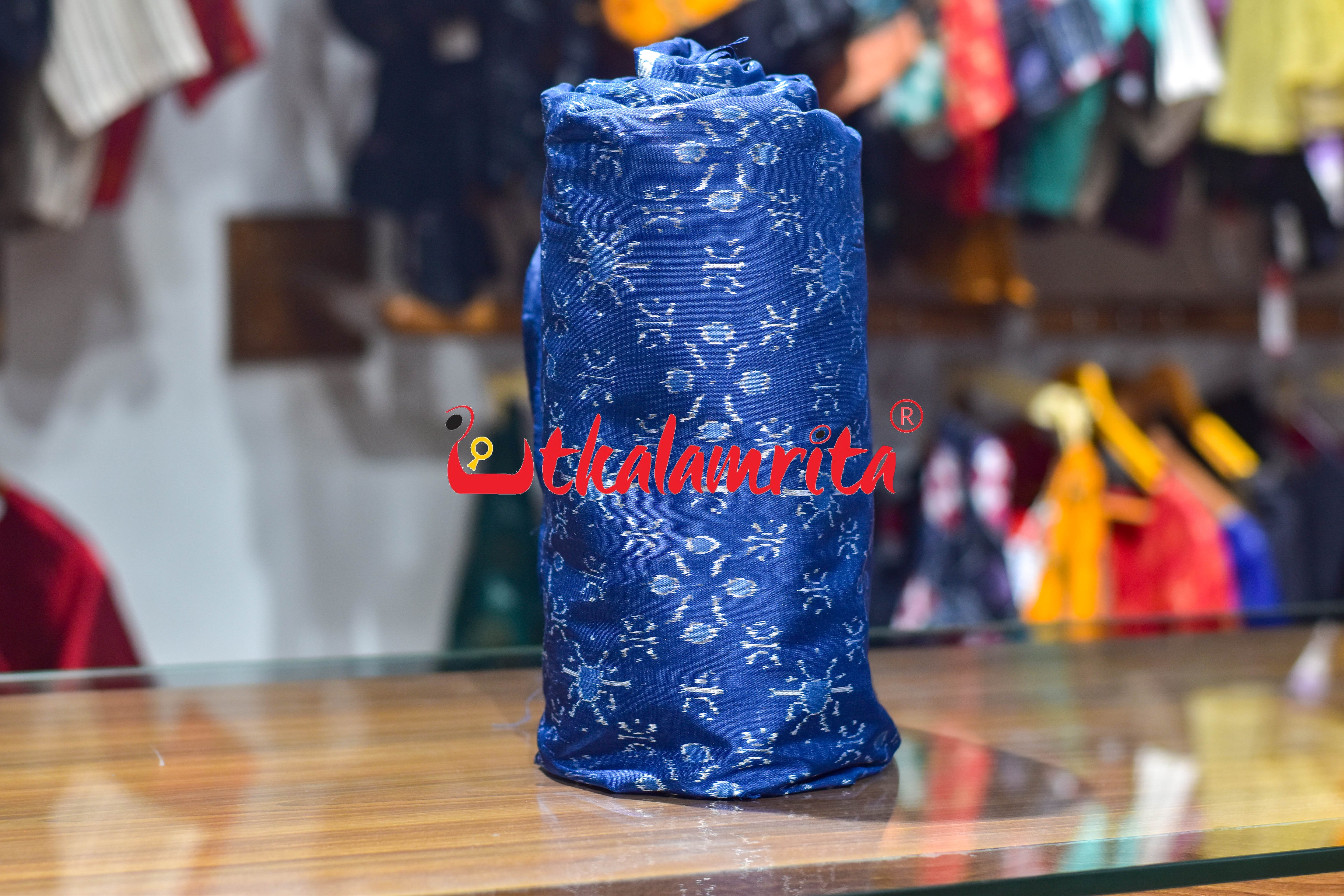 Royal Blue Star Flower Sambalpuri Silk (Fabric)