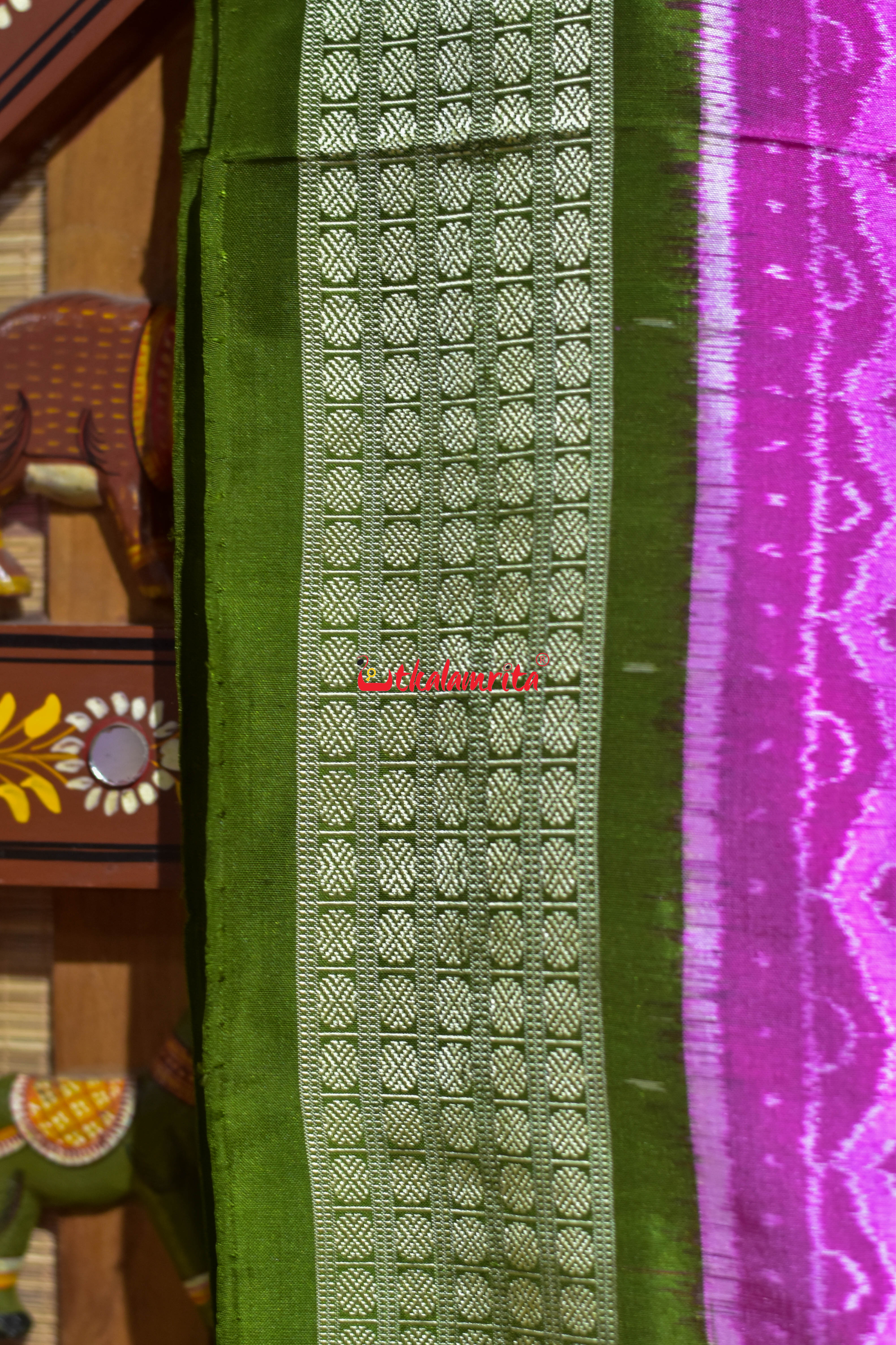 Asta Durga Padma Pink Mehndi Sambalpuri Silk Saree