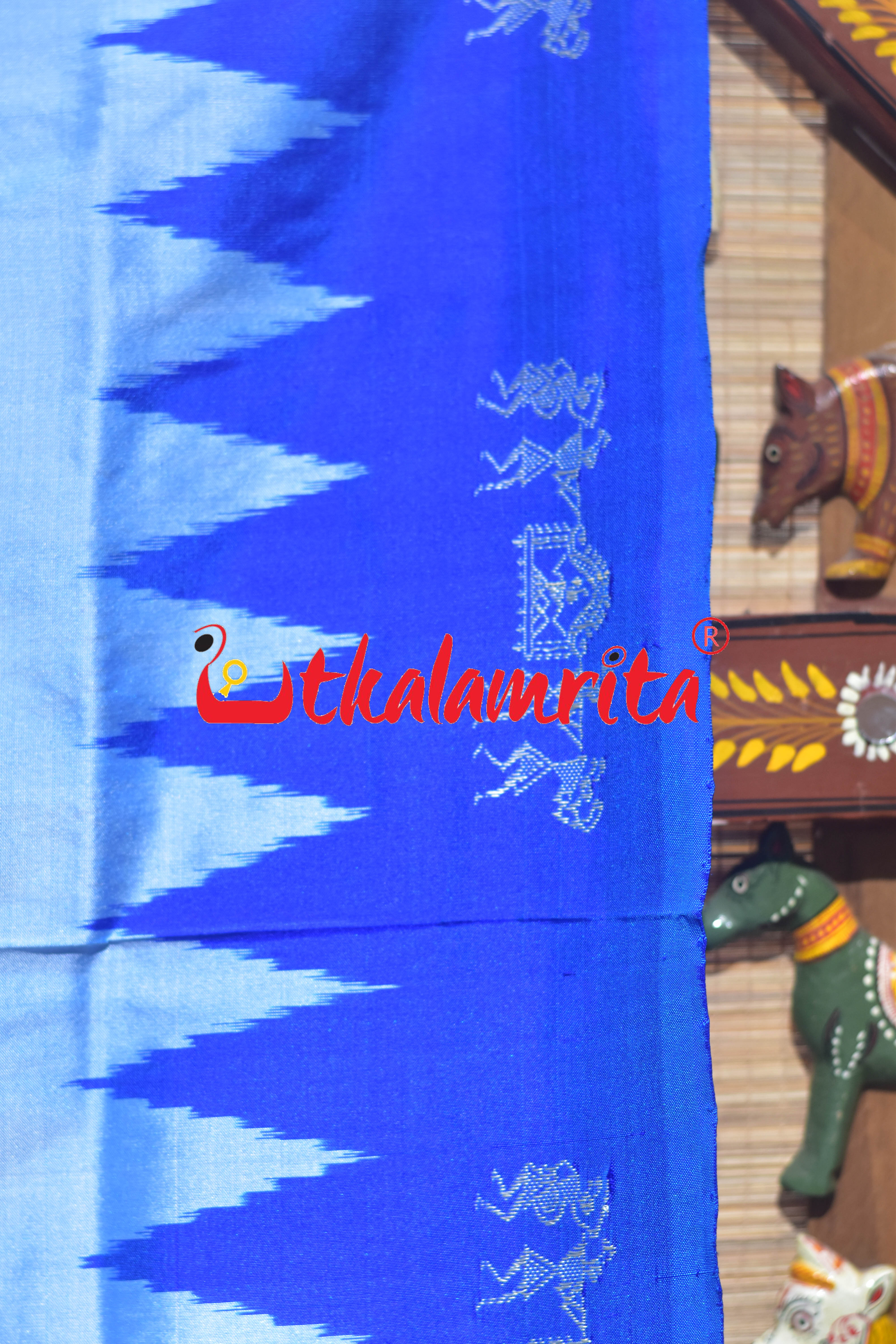 Sky Blue Deep Blue Sabari Bomkai Silk Saree