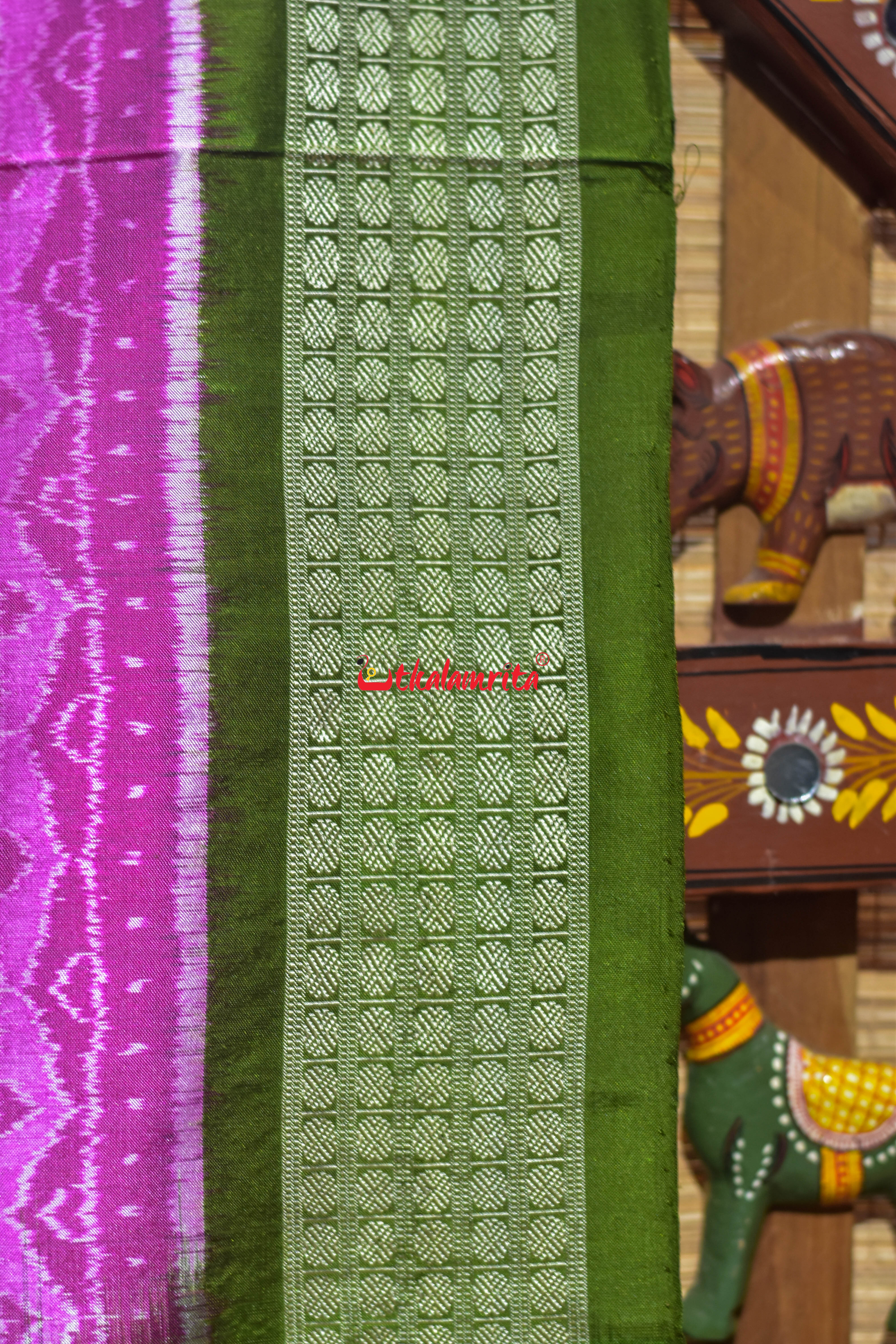 Asta Durga Padma Pink Mehndi Sambalpuri Silk Saree