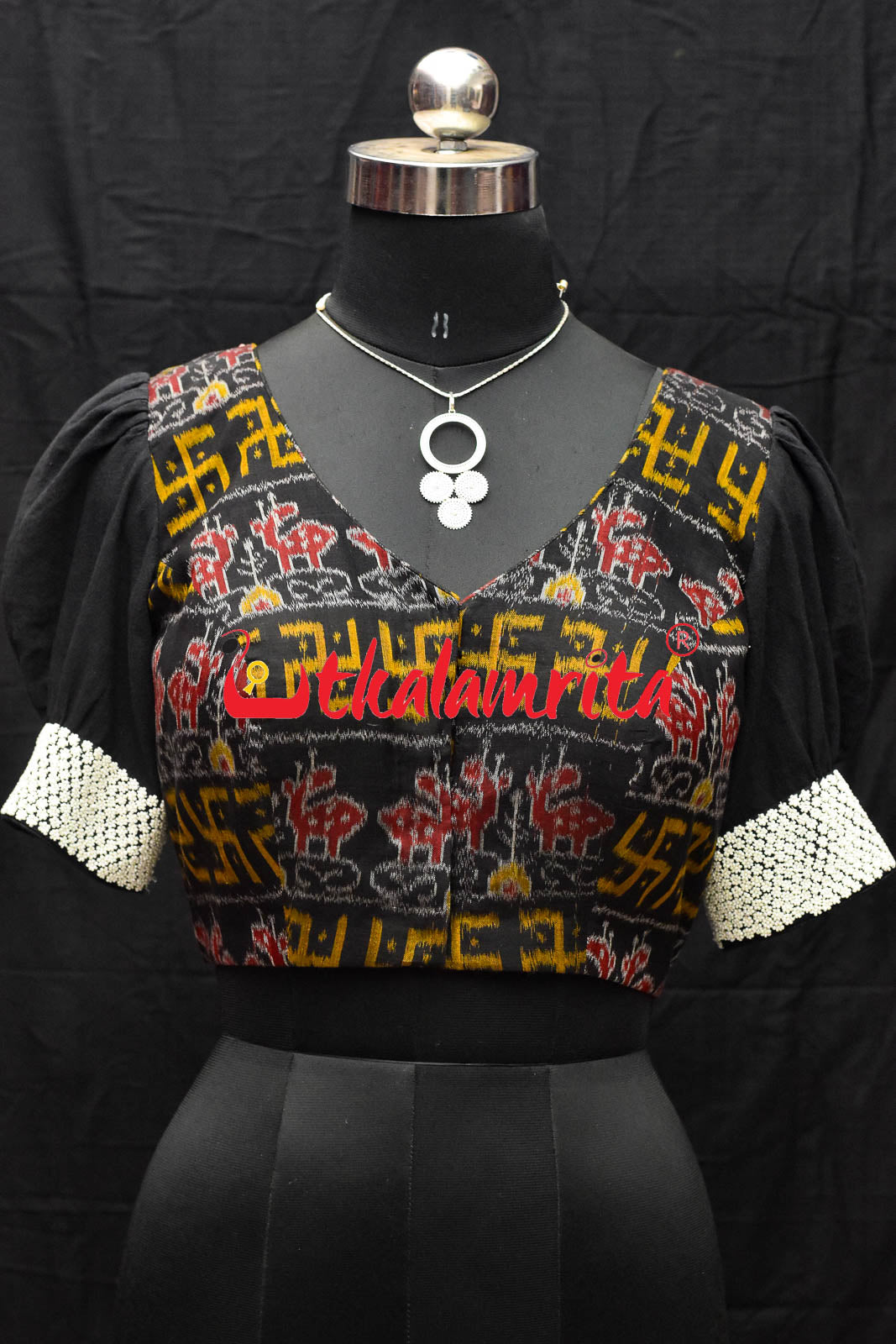 Swastik Deer Bandha Black Designer (Blouse)