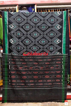 Black Green Flower Khandua Cotton Saree