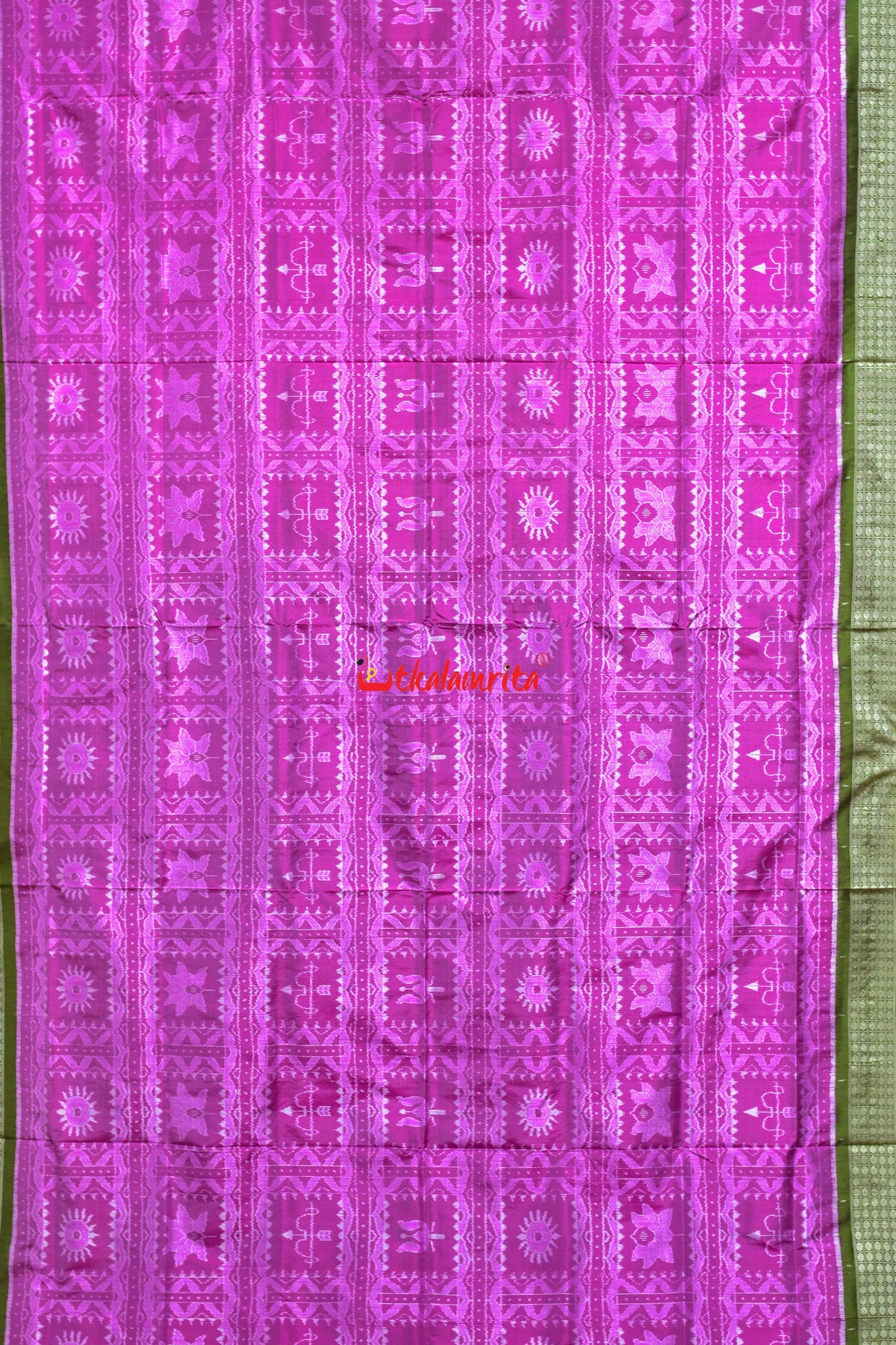 Asta Durga Padma Pink Mehndi Sambalpuri Silk Saree