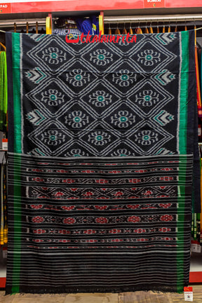 Black Green Flower Khandua Cotton Saree
