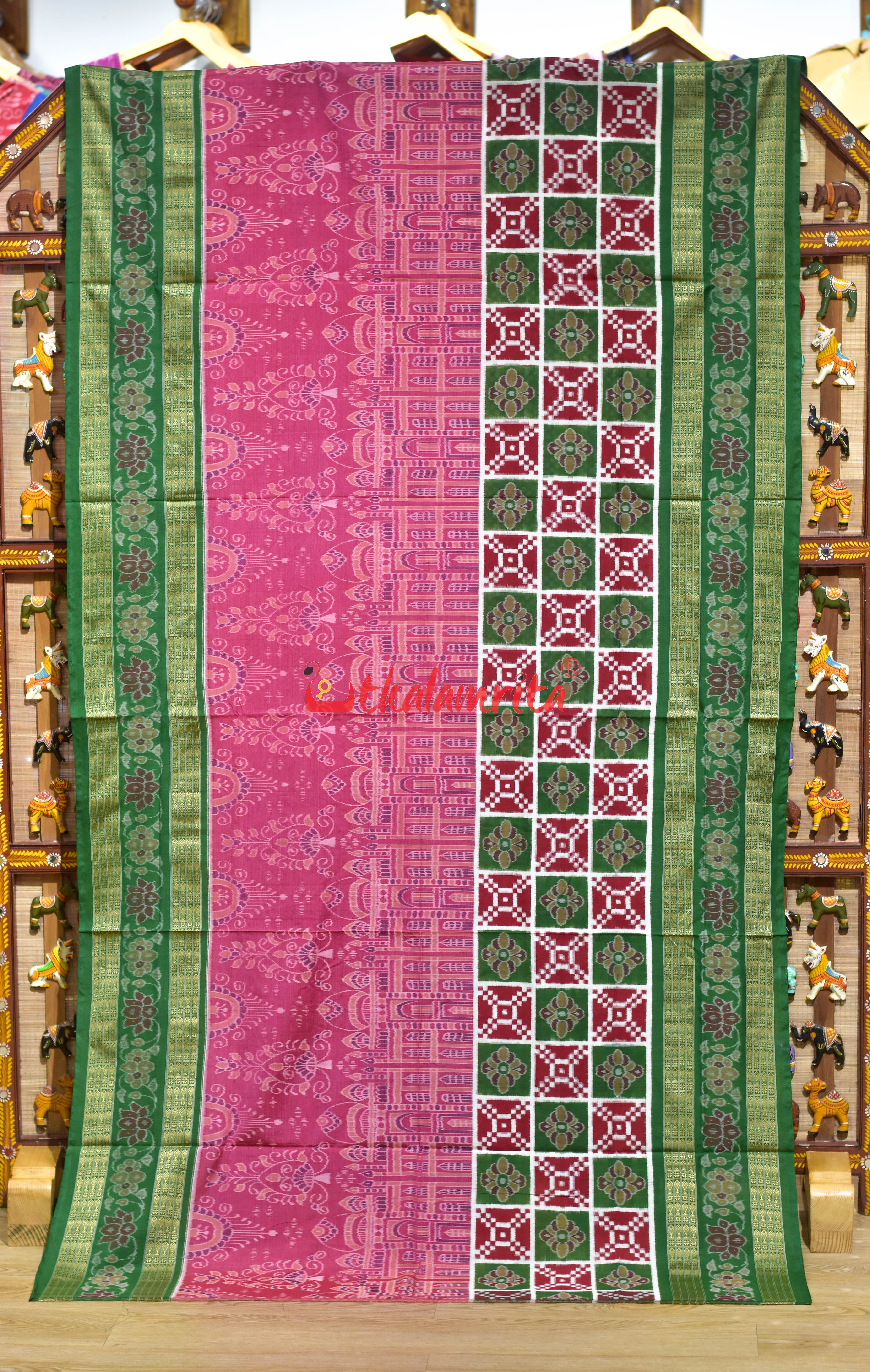 Pink Taj Mahal Scot Flower Sambalpuri Cotton Saree
